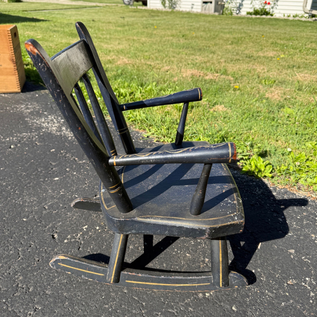Antique Primitive 19th c. Child's Windsor Rocking Chair Painted Stencil Victorian Farmhouse