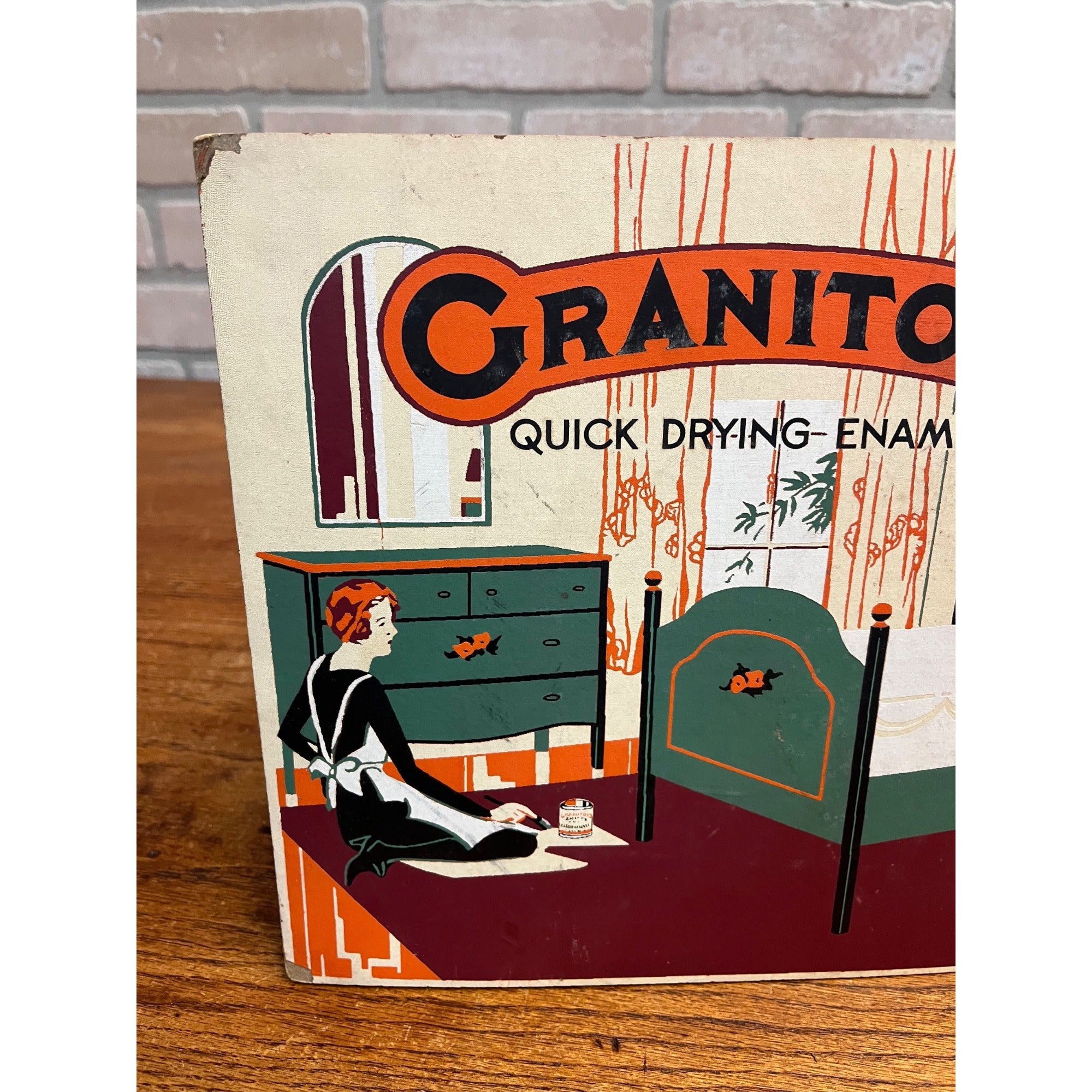 Vintage Granitoid Enamel Paint Advertising Retail Store Countertop Display Sign