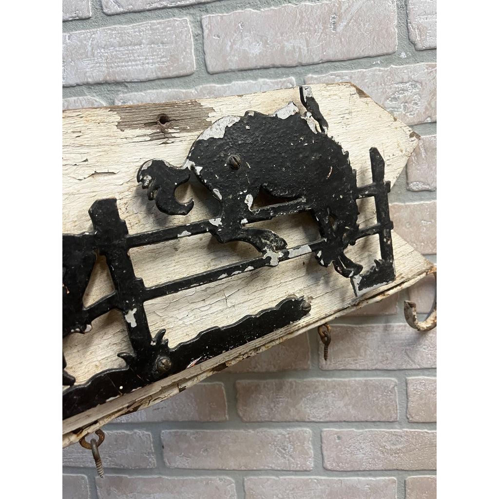 Antique Primitive Wooden Rustic Cowboy Western Flange Sign Wrought Iron Ranch