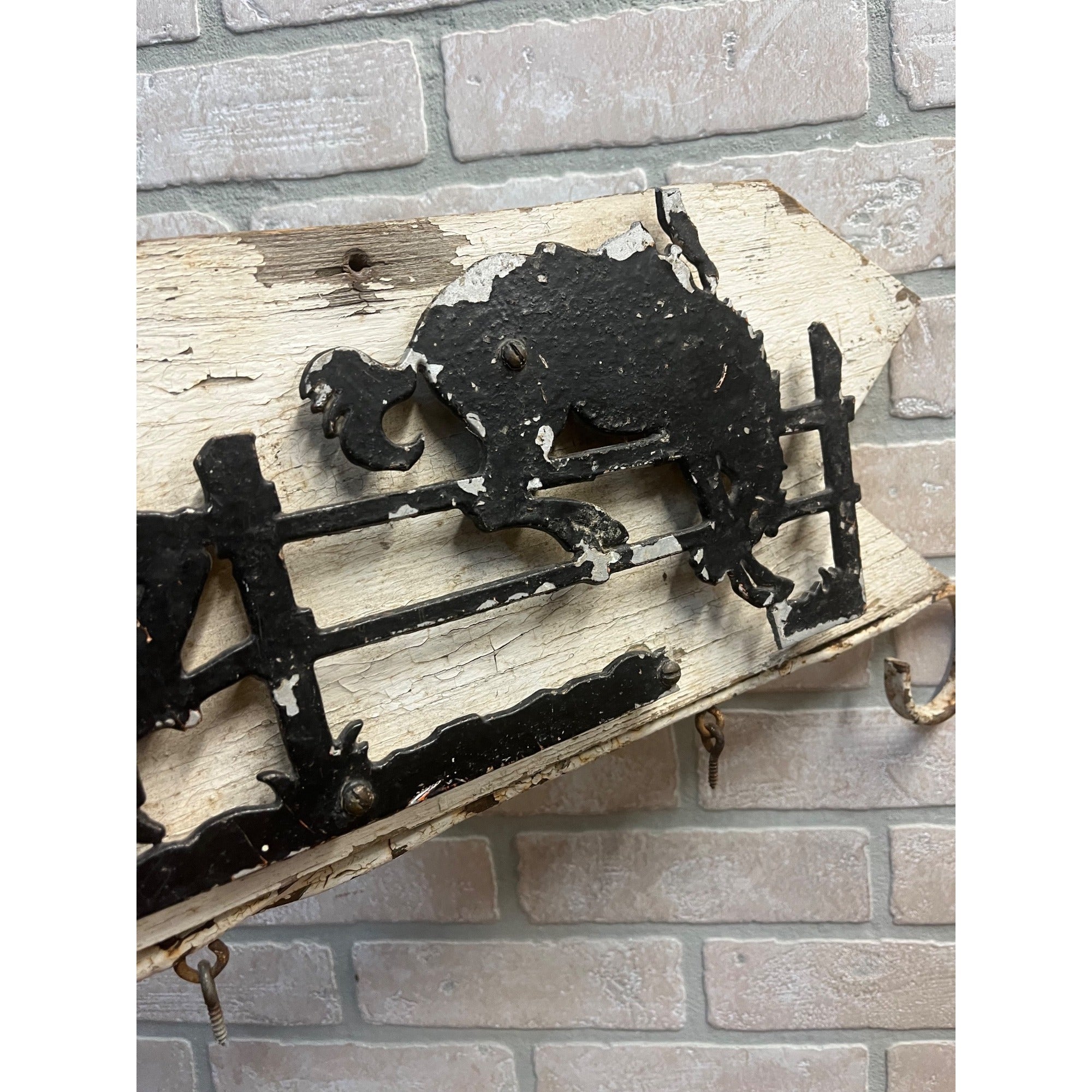 Antique Primitive Wooden Rustic Cowboy Western Flange Sign Wrought Iron Ranch