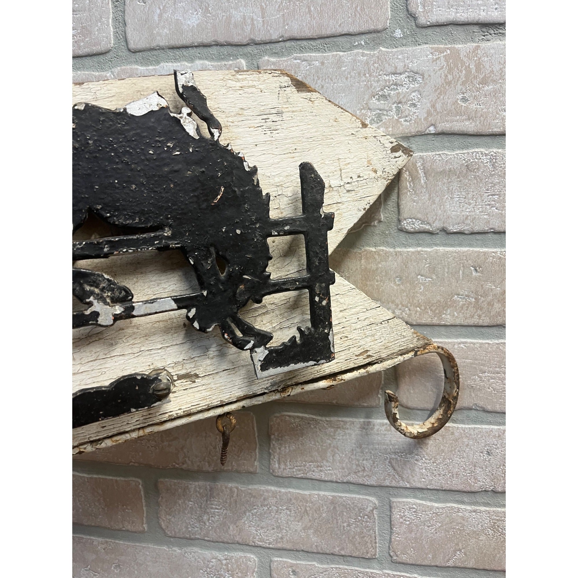 Antique Primitive Wooden Rustic Cowboy Western Flange Sign Wrought Iron Ranch