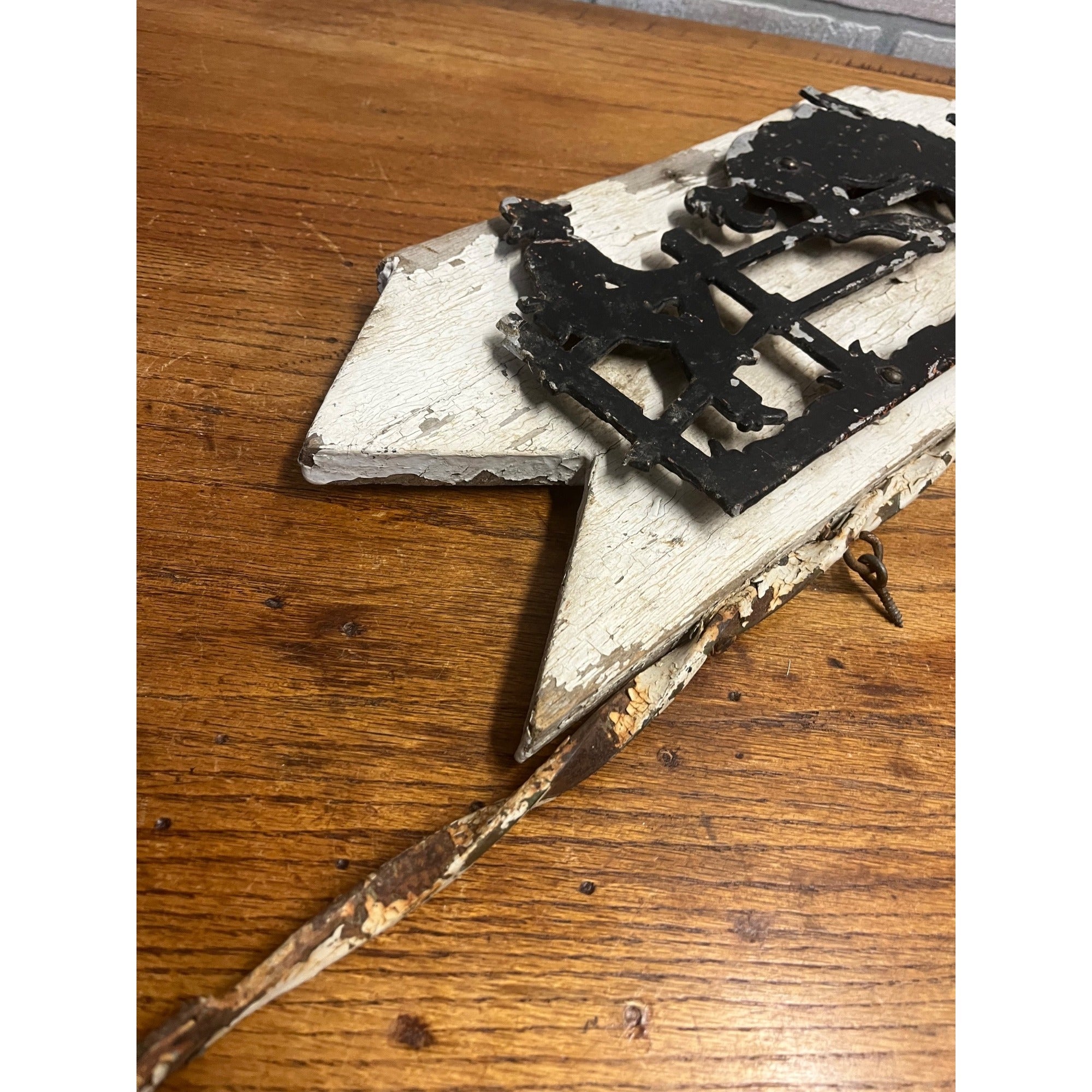 Antique Primitive Wooden Rustic Cowboy Western Flange Sign Wrought Iron Ranch