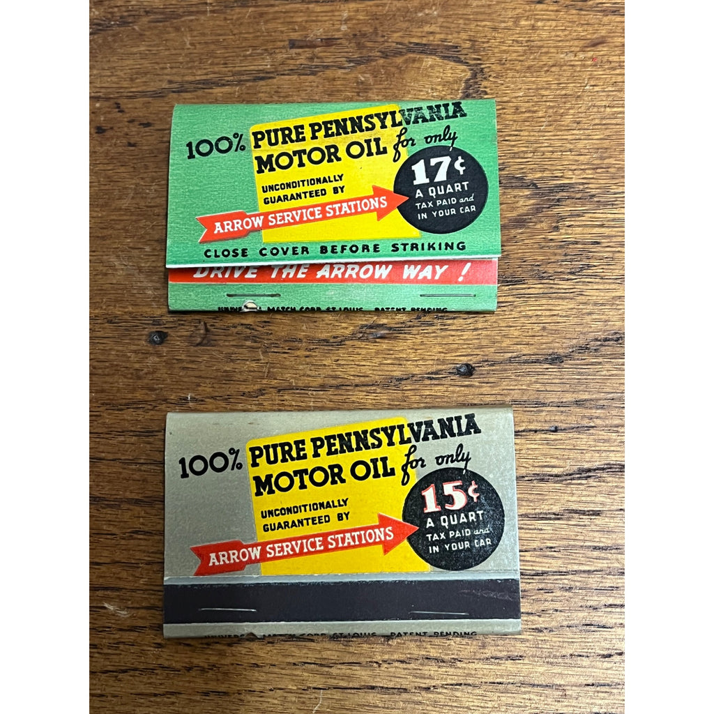 Vintage Arrow Service Stations Pennsylvania Motor Oil Matchbooks Advertising
