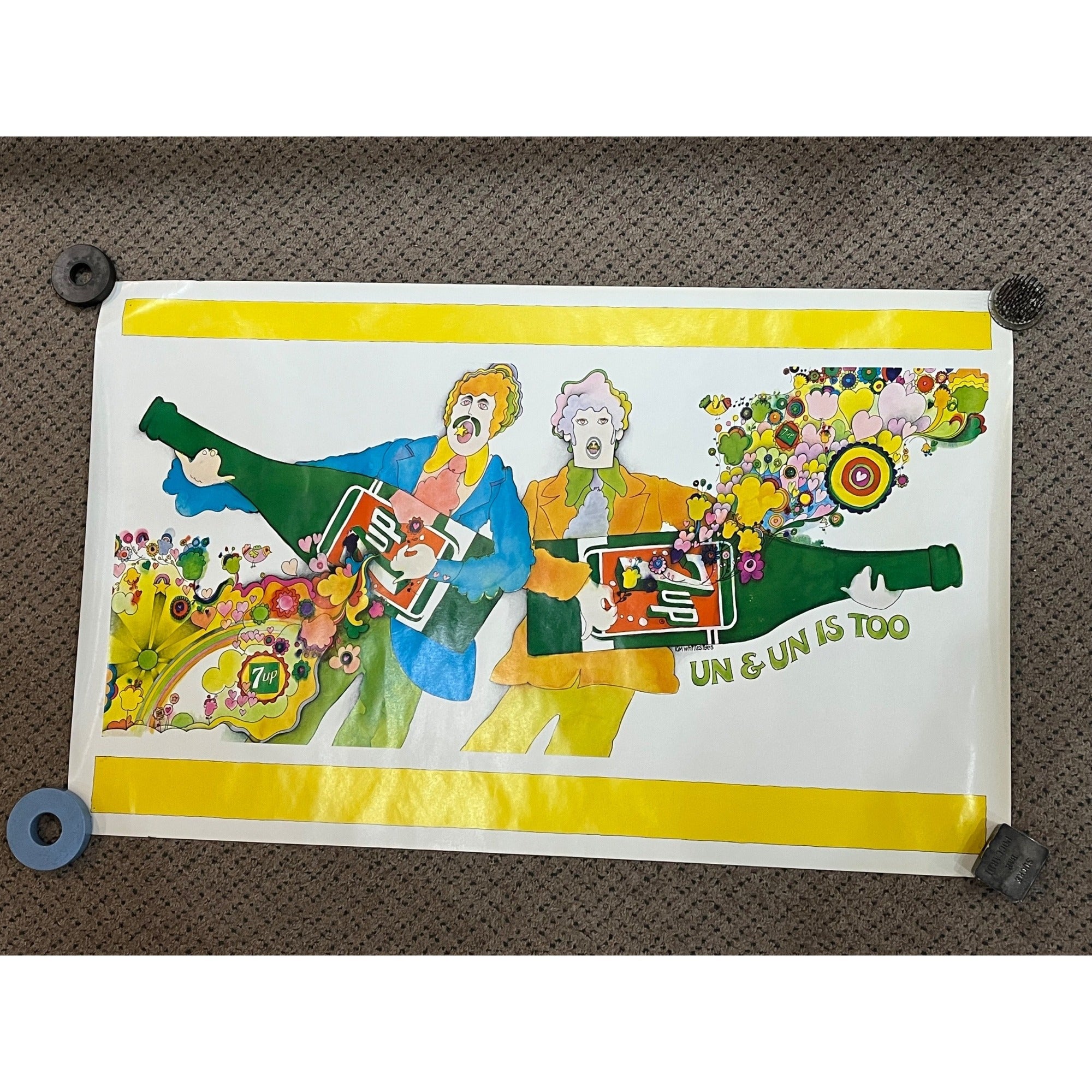 RARE Vintage 1960s 7UP Uncola Poster Kim Whitesides Beatles Un & Un Is Too