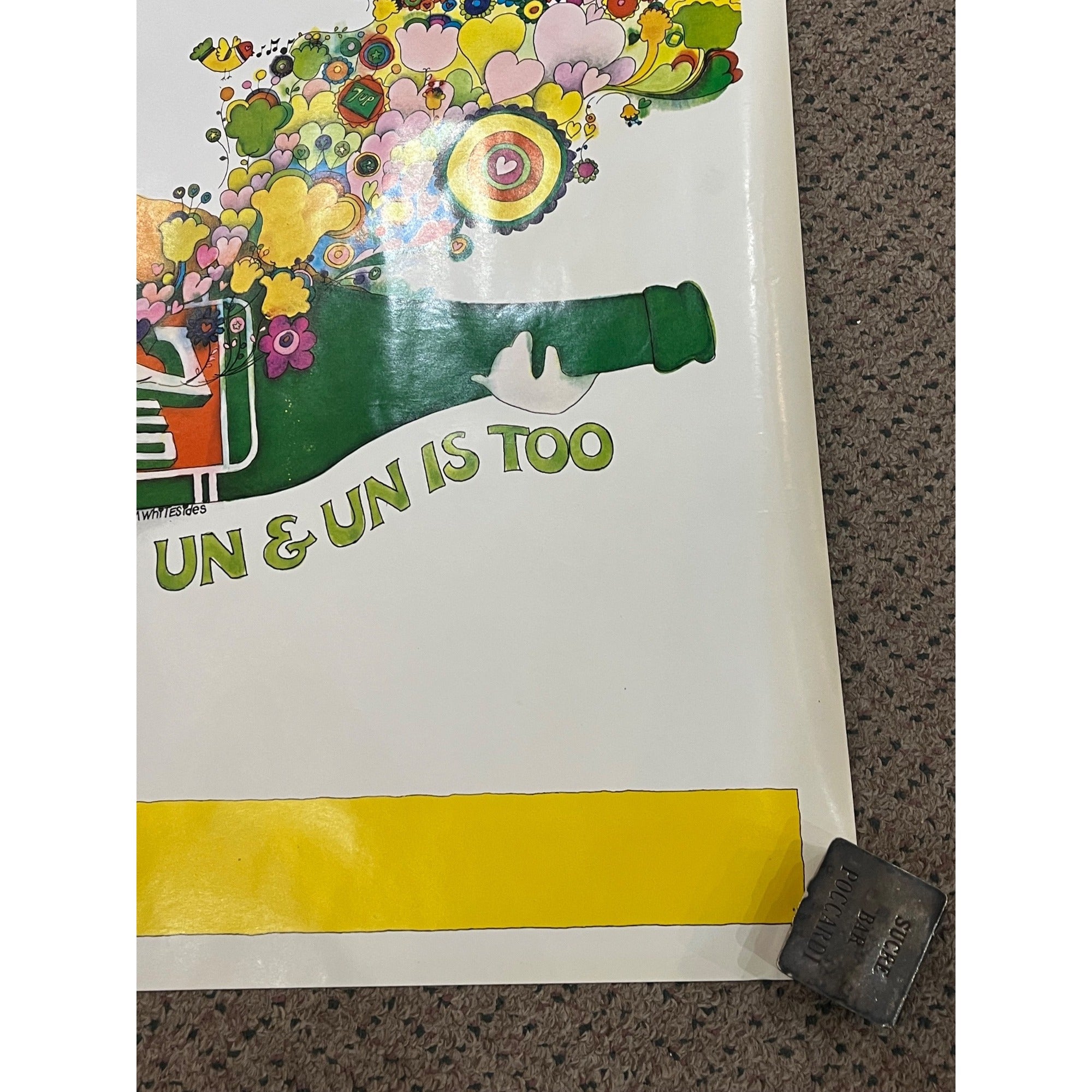 RARE Vintage 1960s 7UP Uncola Poster Kim Whitesides Beatles Un & Un Is Too