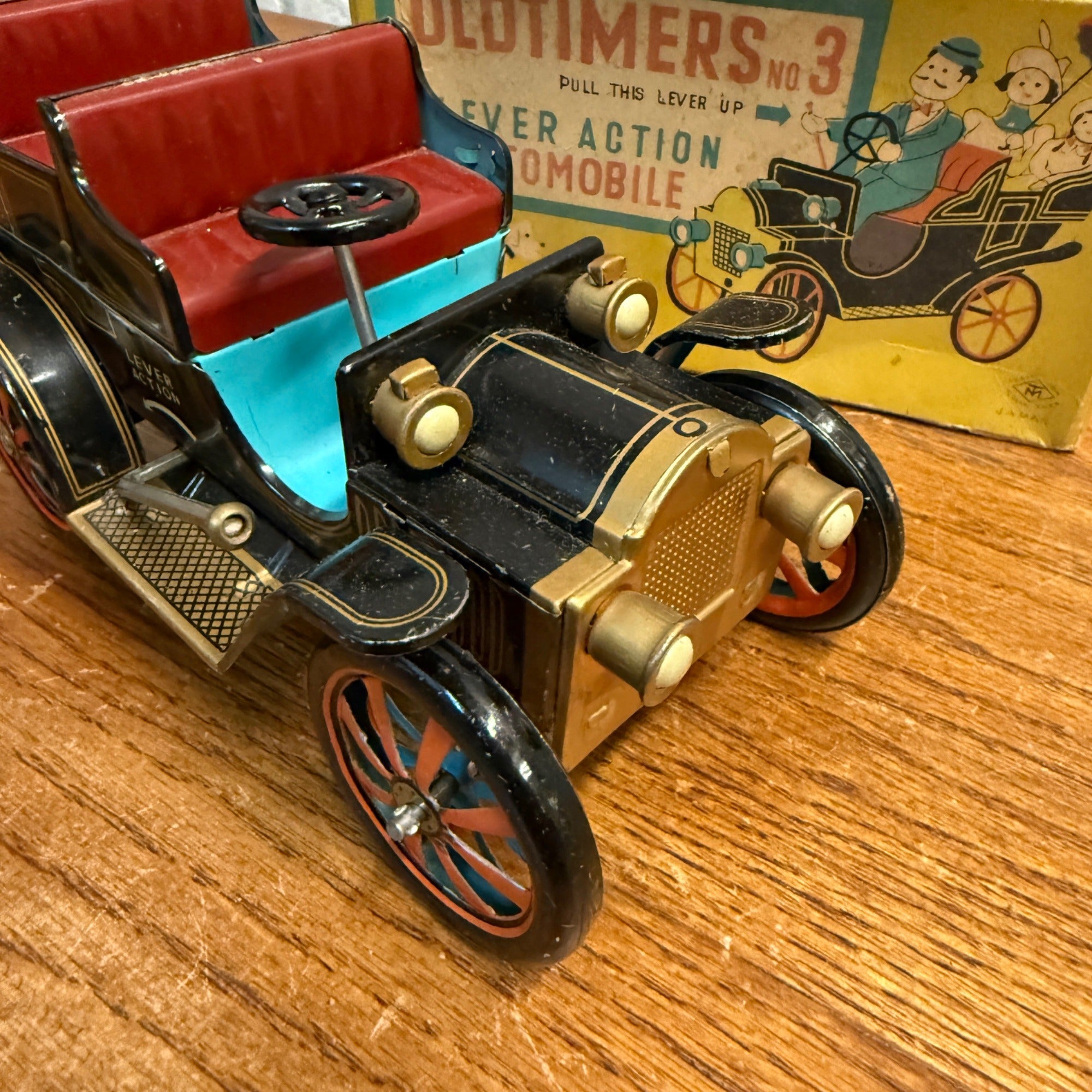 Antique Auto Old Timer's Car No. 3 Lever Action Tin Litho Model T Toy  Japan