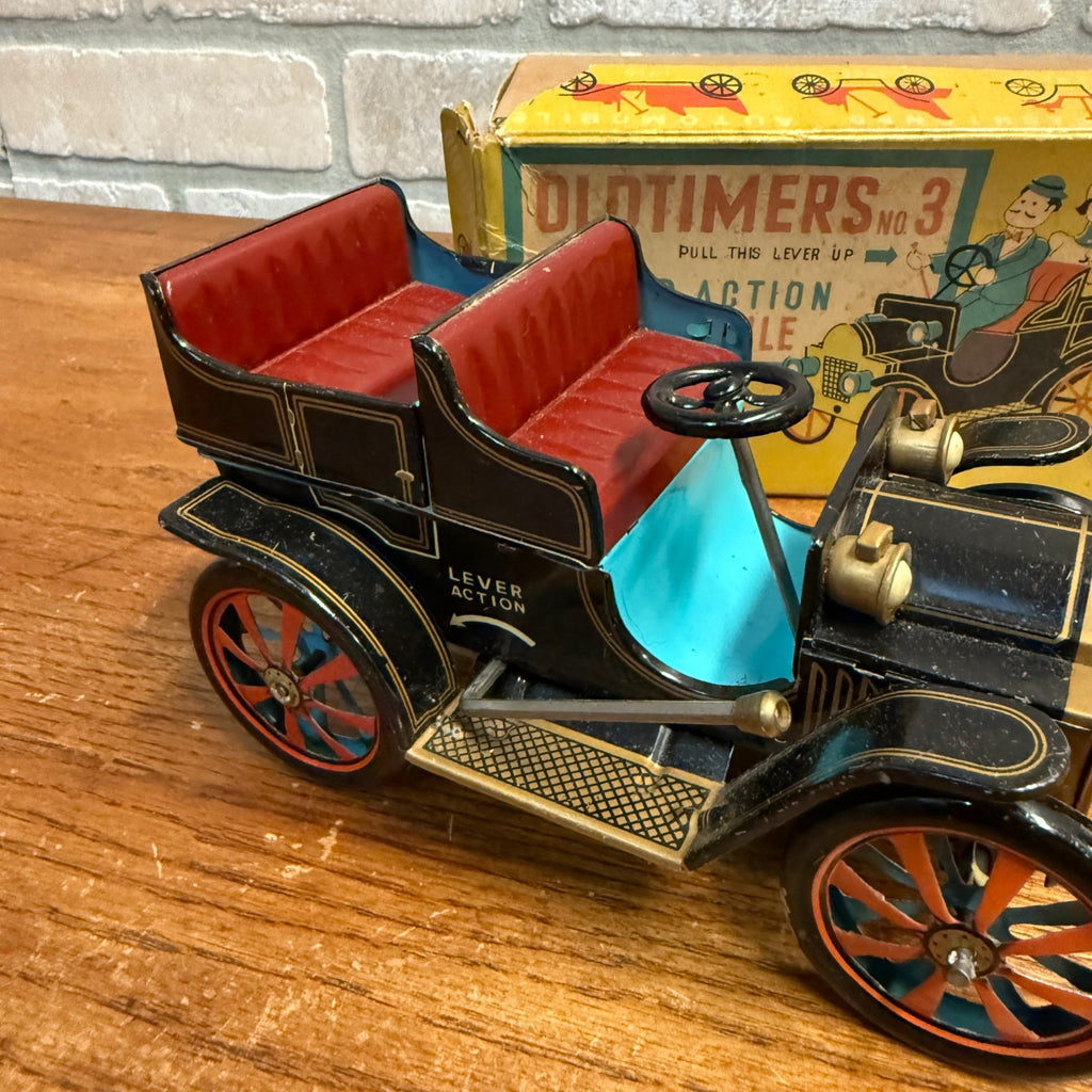 Antique Auto Old Timer's Car No. 3 Lever Action Tin Litho Model T Toy  Japan