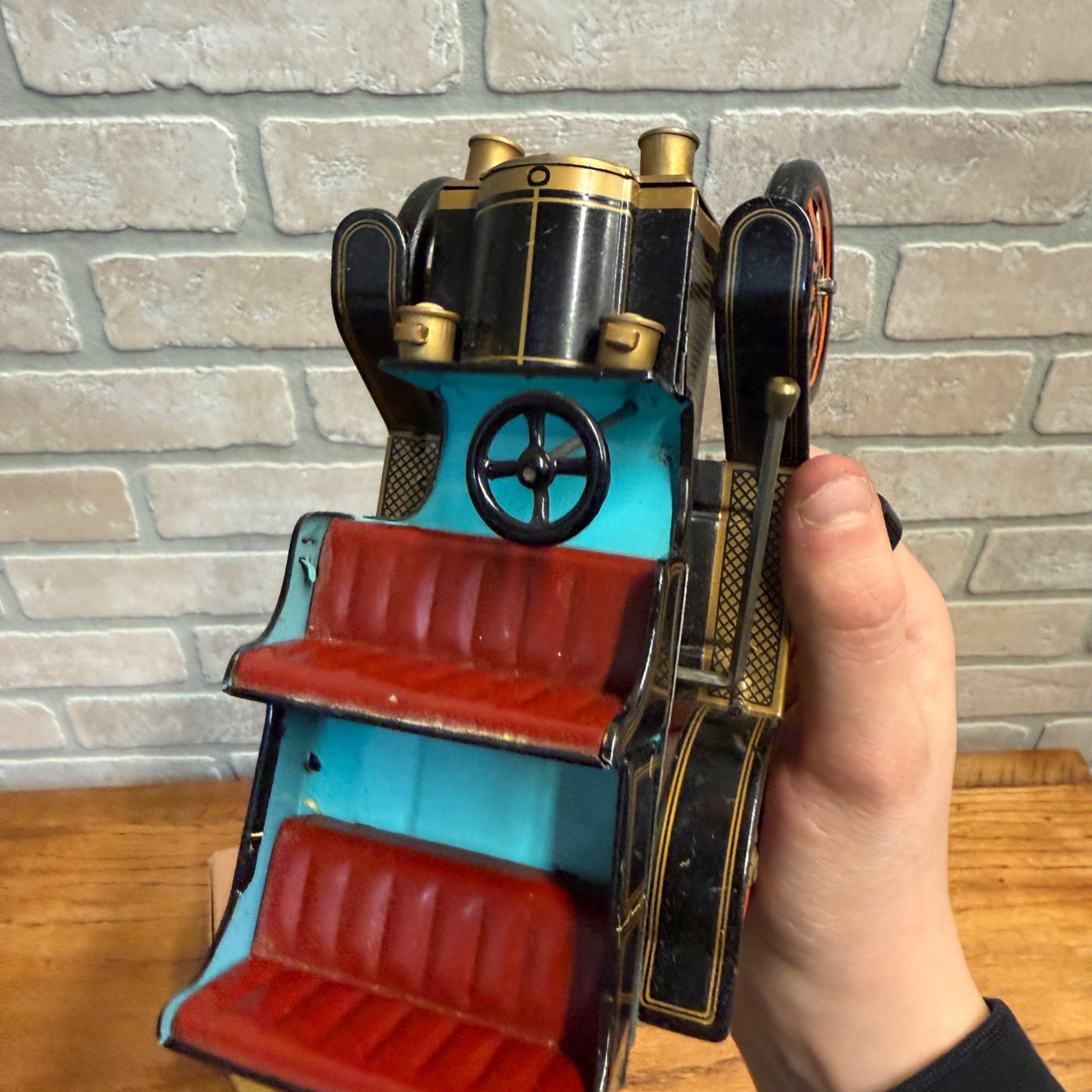 Antique Auto Old Timer's Car No. 3 Lever Action Tin Litho Model T Toy  Japan