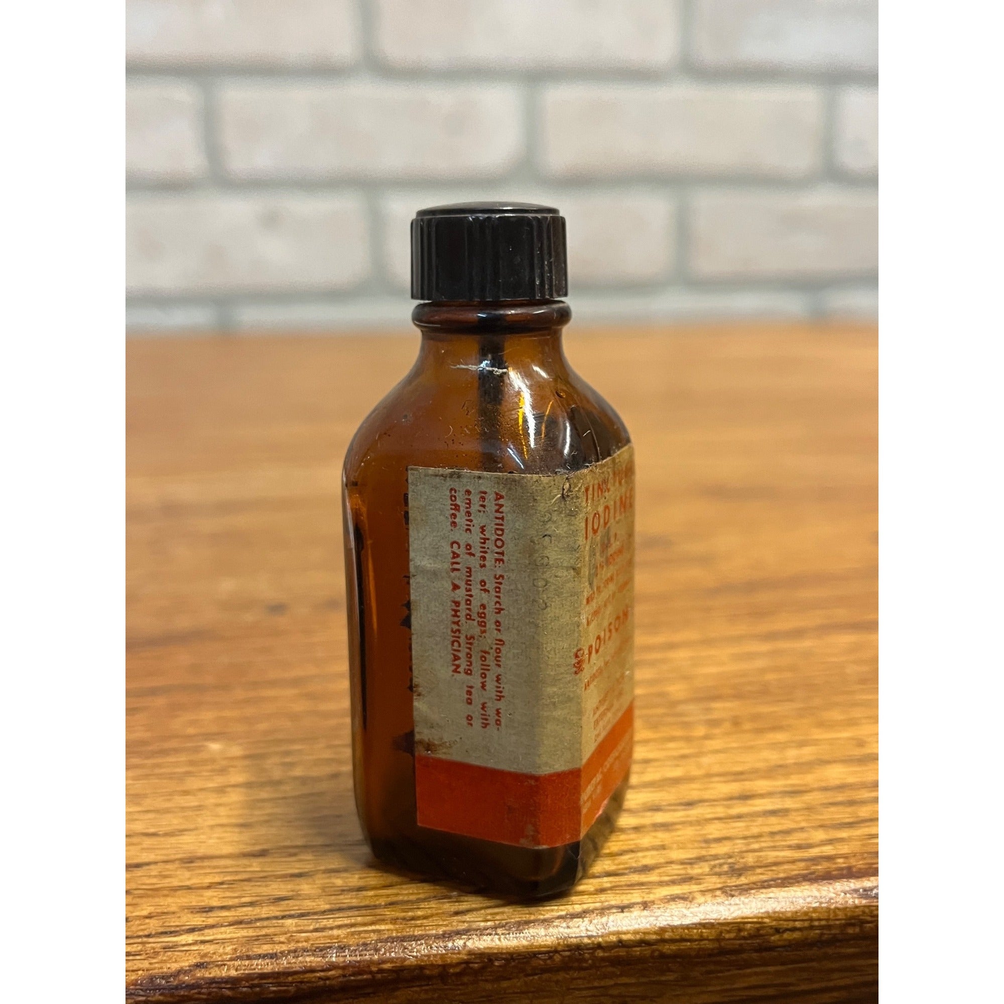 Vintage Iodine Tincture Poison Label Amber Glass Medicine Bottle FULL