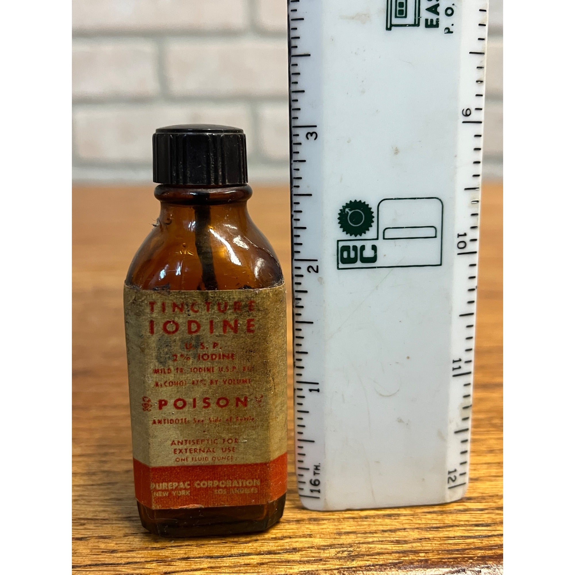 Vintage Iodine Tincture Poison Label Amber Glass Medicine Bottle FULL
