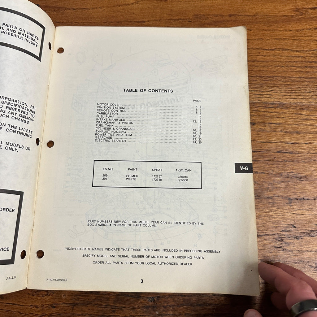 Johnson Outboard Service Parts Catalog V-6 J150 J175 J200 J235 (1980)