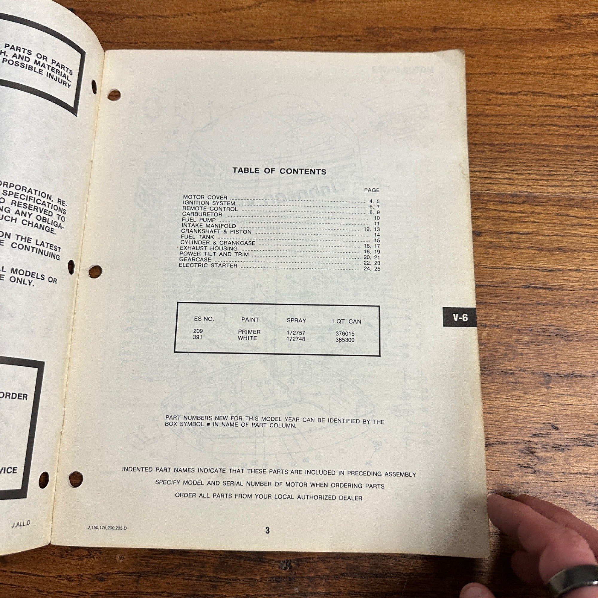 Johnson Outboard Service Parts Catalog V-6 J150 J175 J200 J235 (1980)