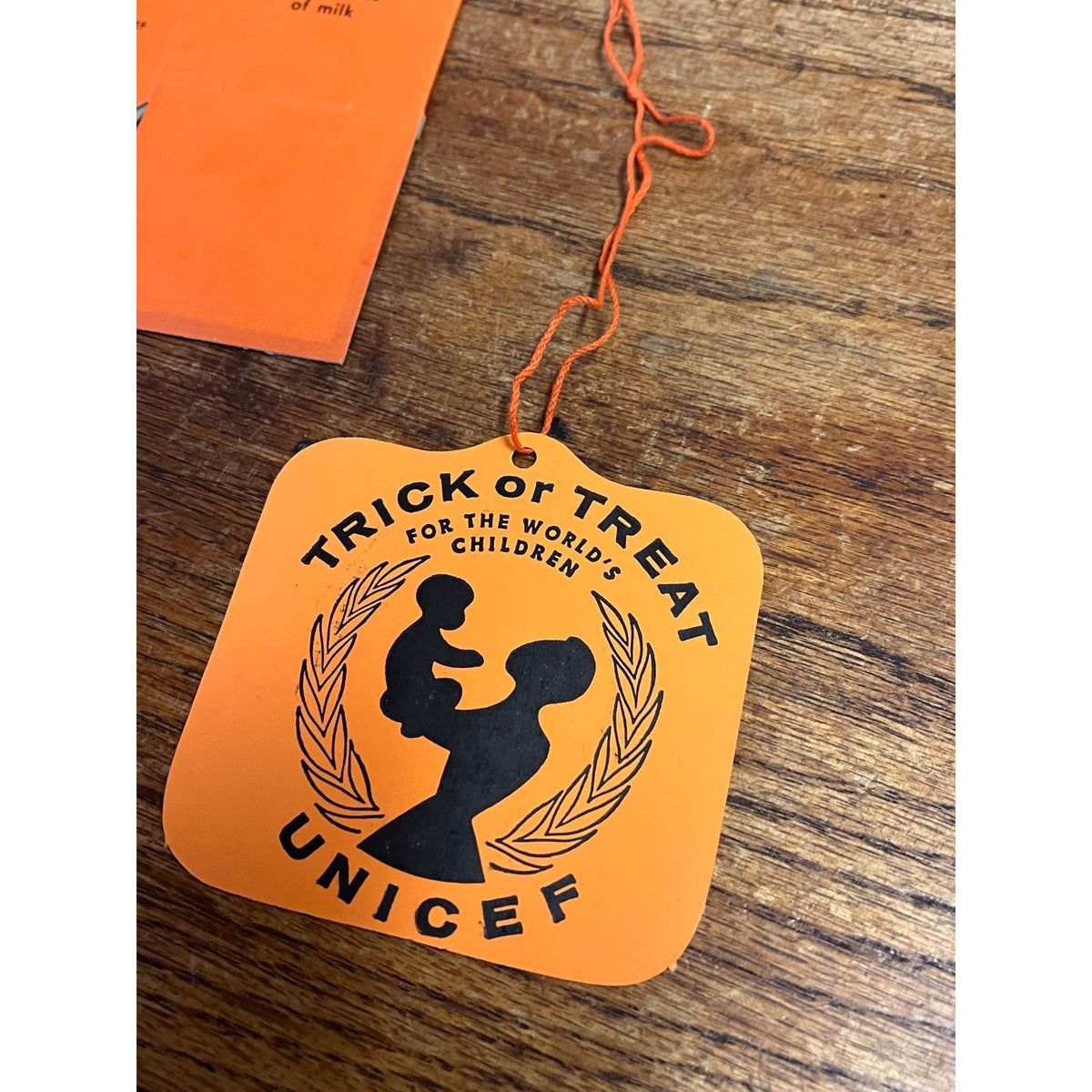 Vintage Halloween 1950s Trick or Treat for UNICEF Carton / Cardboard Bank & Tag