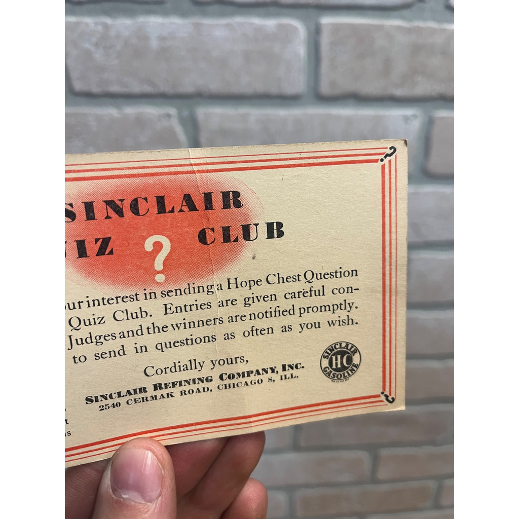 Vintage Sinclair Quiz Club Oil Refining Company Gas Radio Advertisement Postcard