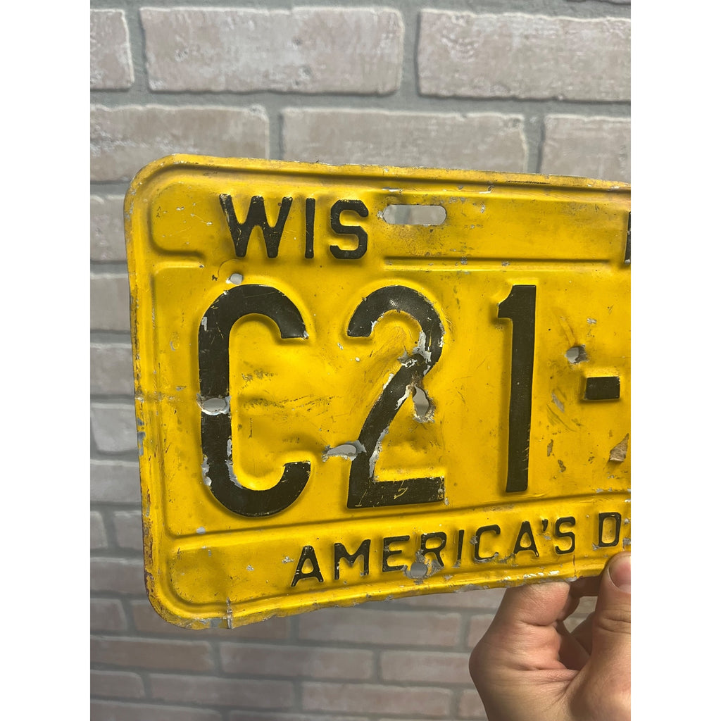 Vintage Wisconsin License Plate, Yellow and Black, March 1953