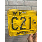 Vintage Wisconsin License Plate, Yellow and Black, March 1953