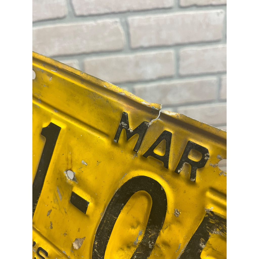 Vintage Wisconsin License Plate, Yellow and Black, March 1953