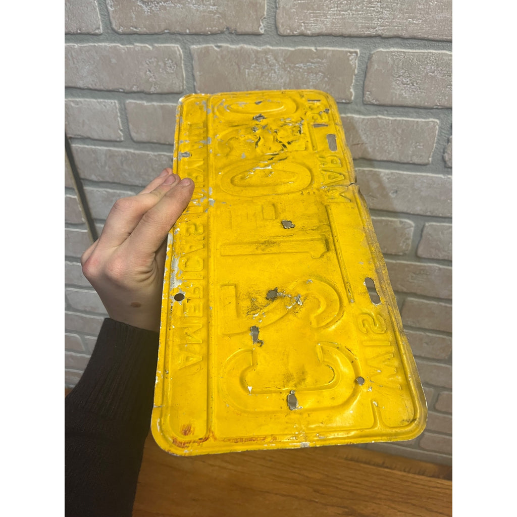 Vintage Wisconsin License Plate, Yellow and Black, March 1953