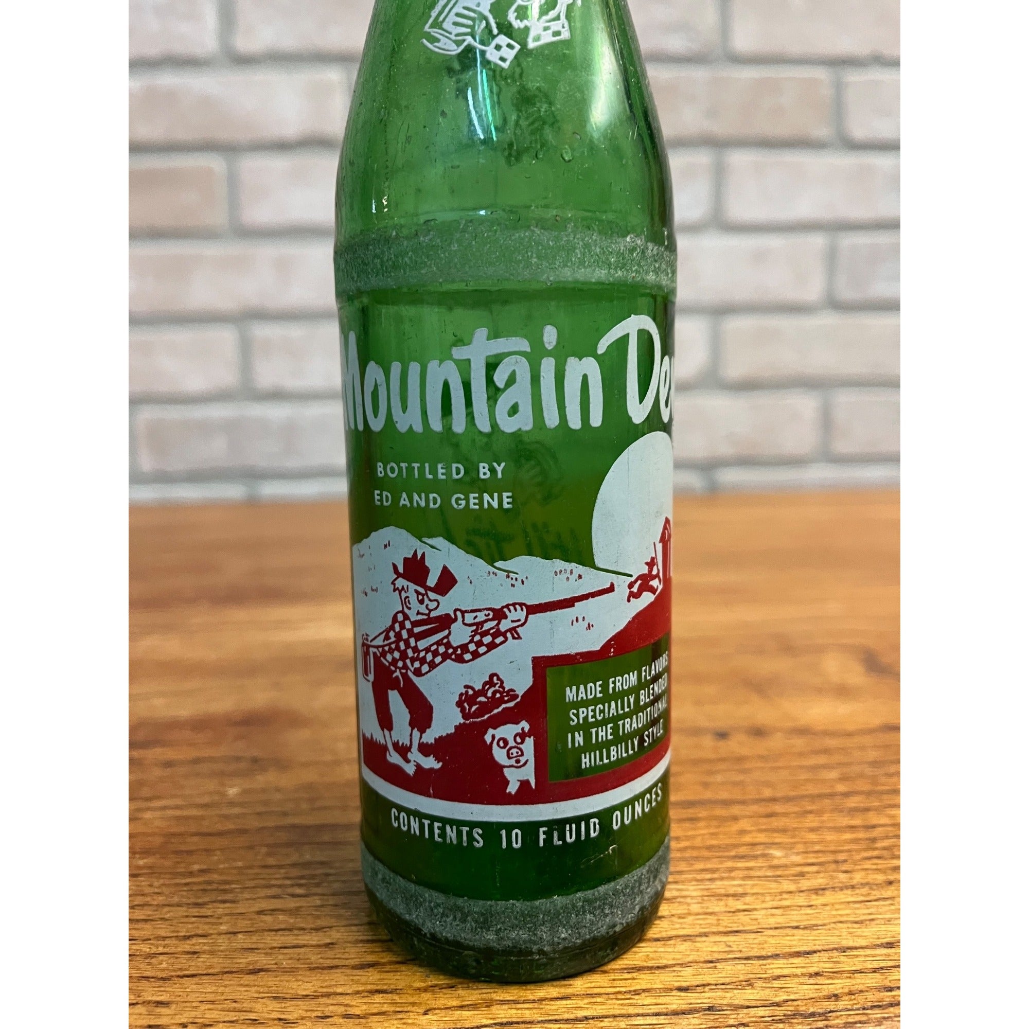 Vintage 1965 Mountain Dew Hillbilly Bottle Filled by Ed and Gene 10 OZ