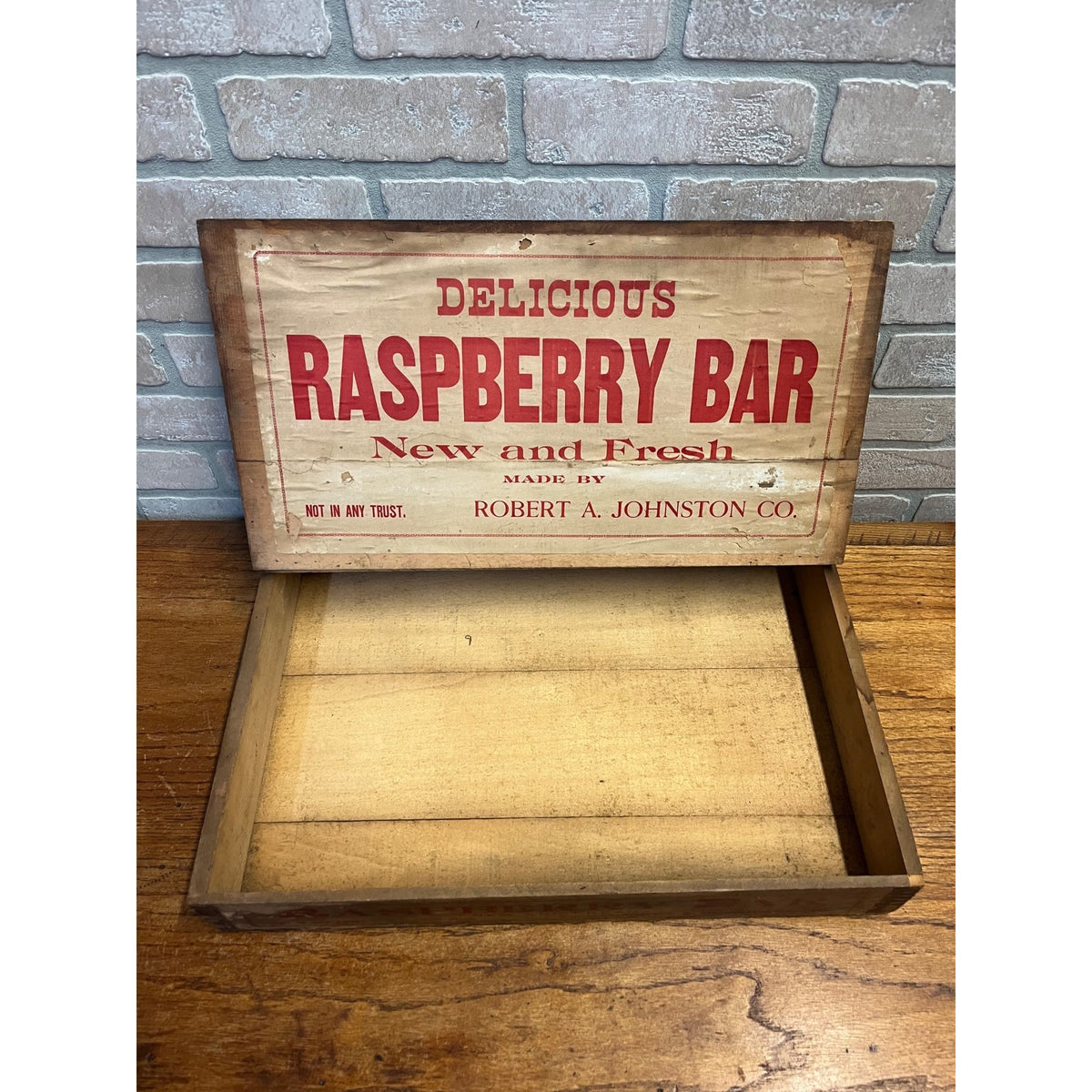 1900s Robert Johnston Raspberry Bar Store Display Wood Candy Box Milwaukee Wis