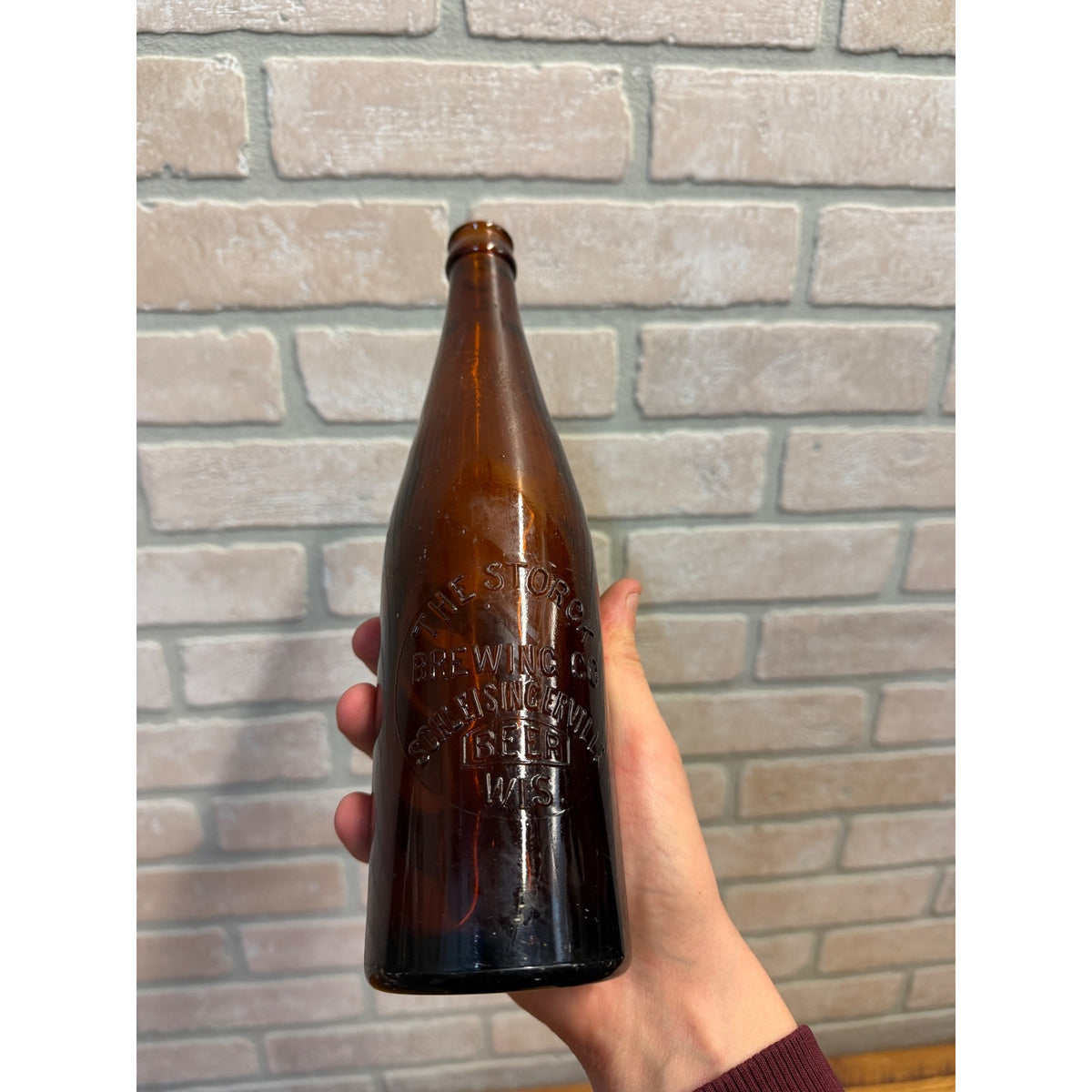 Vintage 1900s Amber Storck Beer Slinger Embossed Amber Bottle Wisconsin Wis Chipped