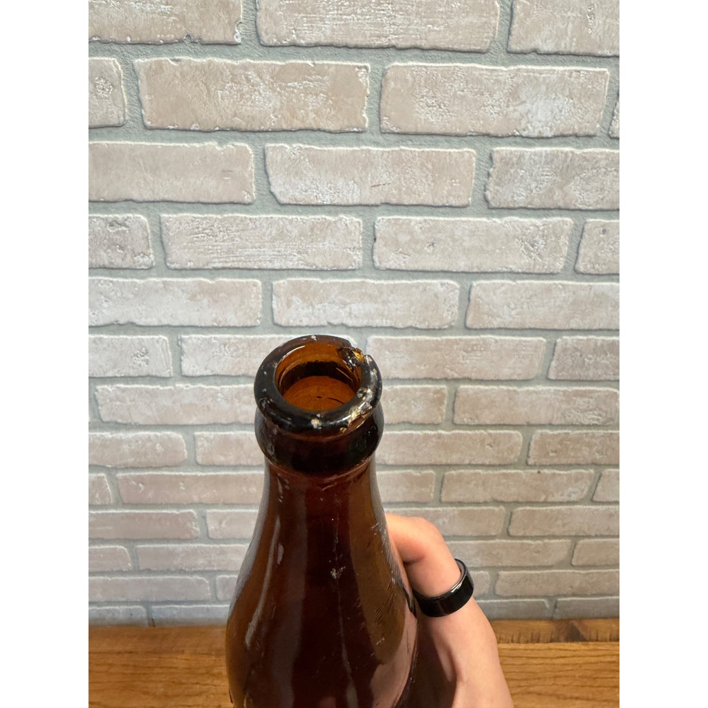 Vintage 1900s Amber Storck Beer Slinger Embossed Amber Bottle Wisconsin Wis Chipped