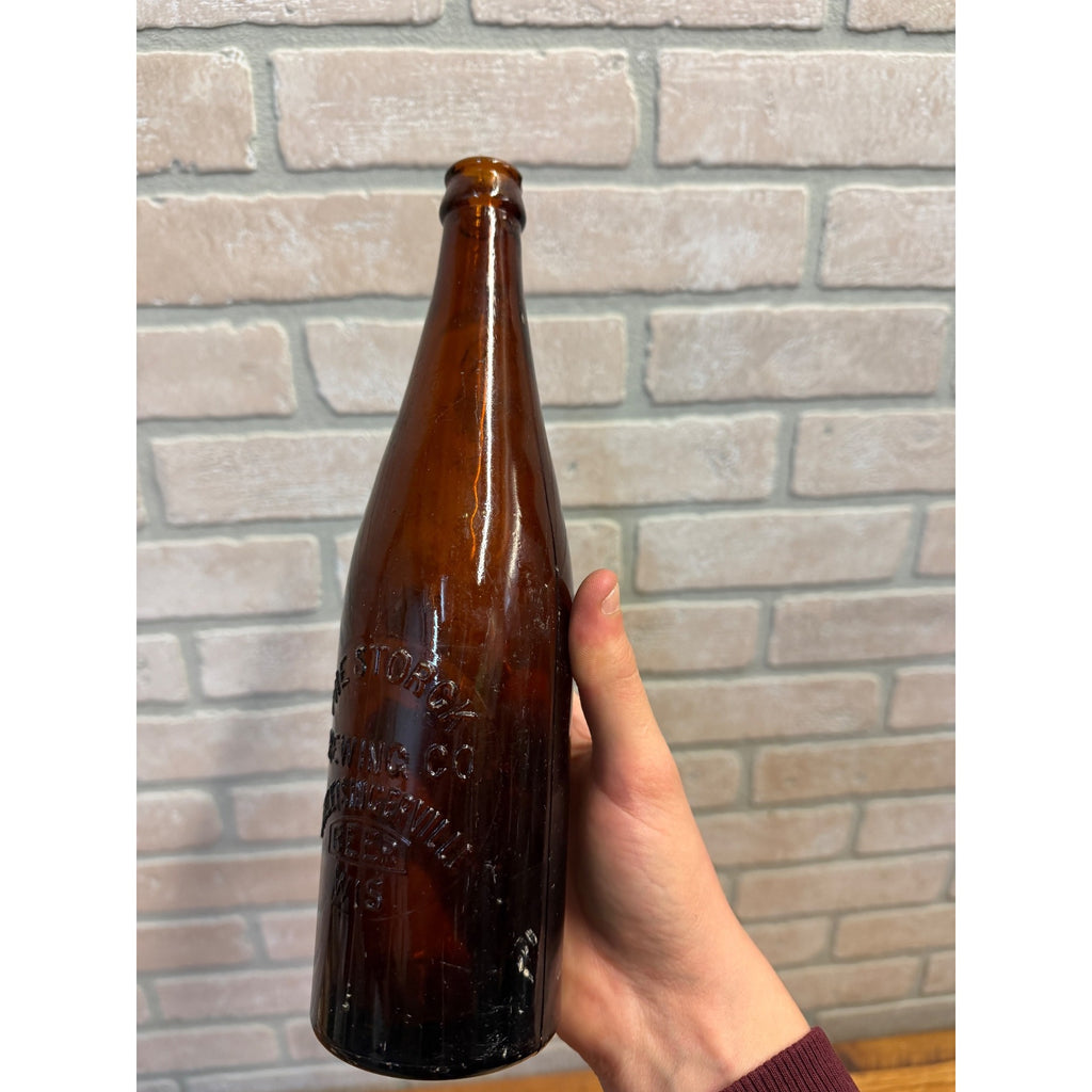 Vintage 1900s Amber Storck Beer Slinger Embossed Amber Bottle Wisconsin Wis Chipped