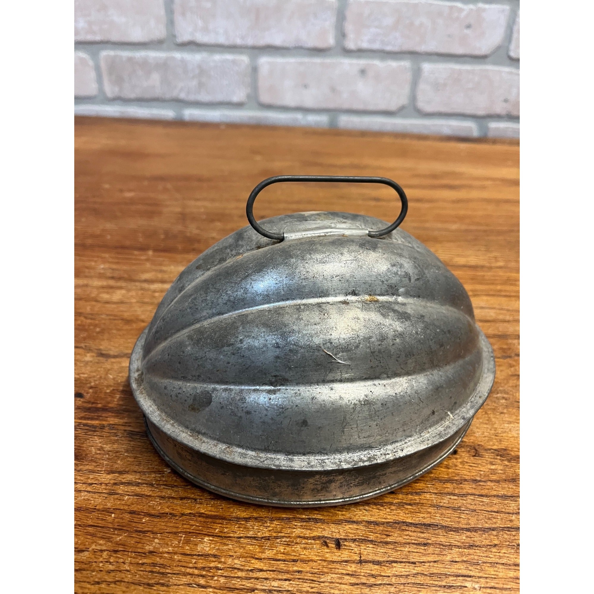 Vintage Tin Plum Pudding Jello Mold, Acorn Melon Shape, Cake Pan Farmhouse