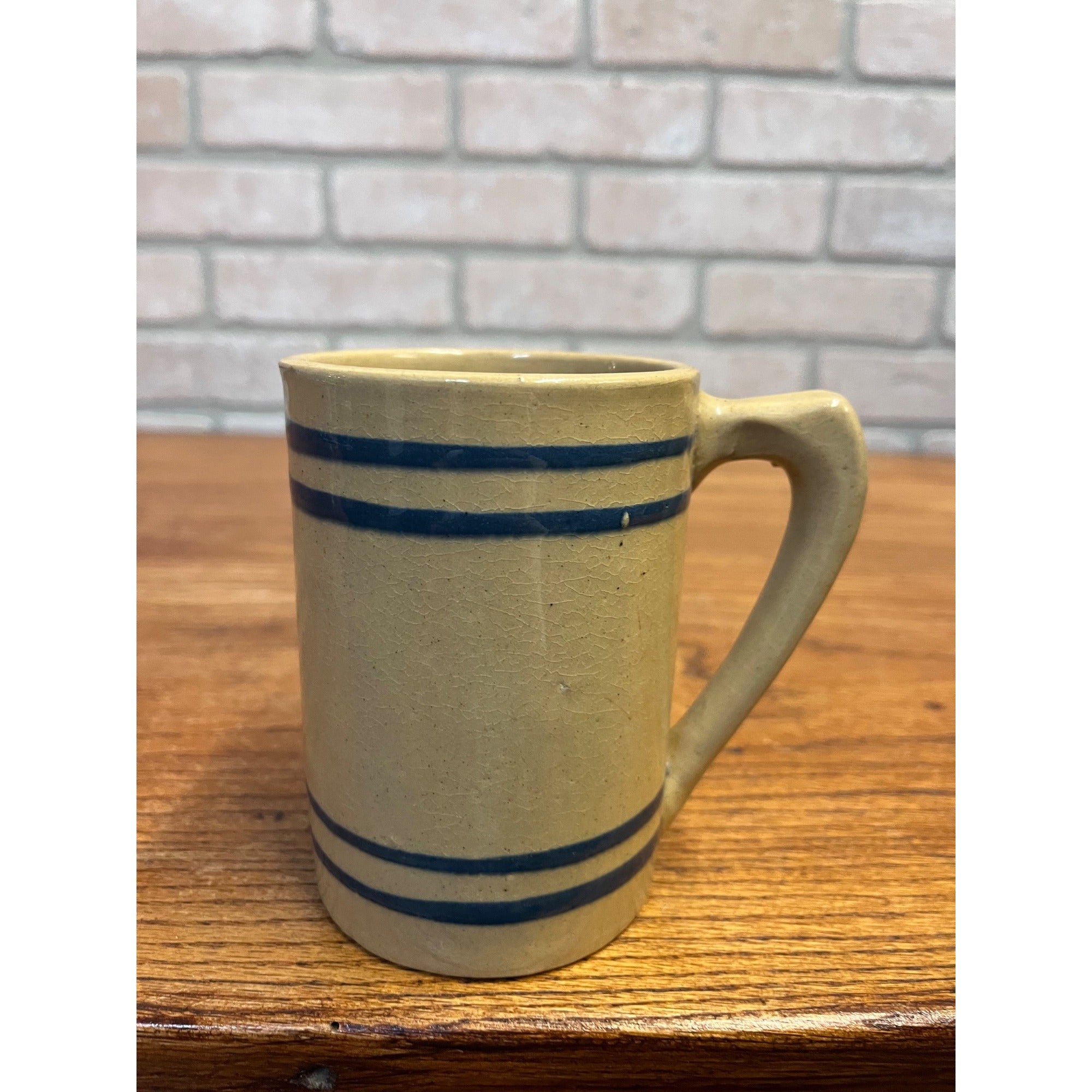 Vintage Buckeye Stoneware Company / Yellow Ware Mug / Blue Stripe / Primitive Stoneware / Farmhouse / Kitchen Decor