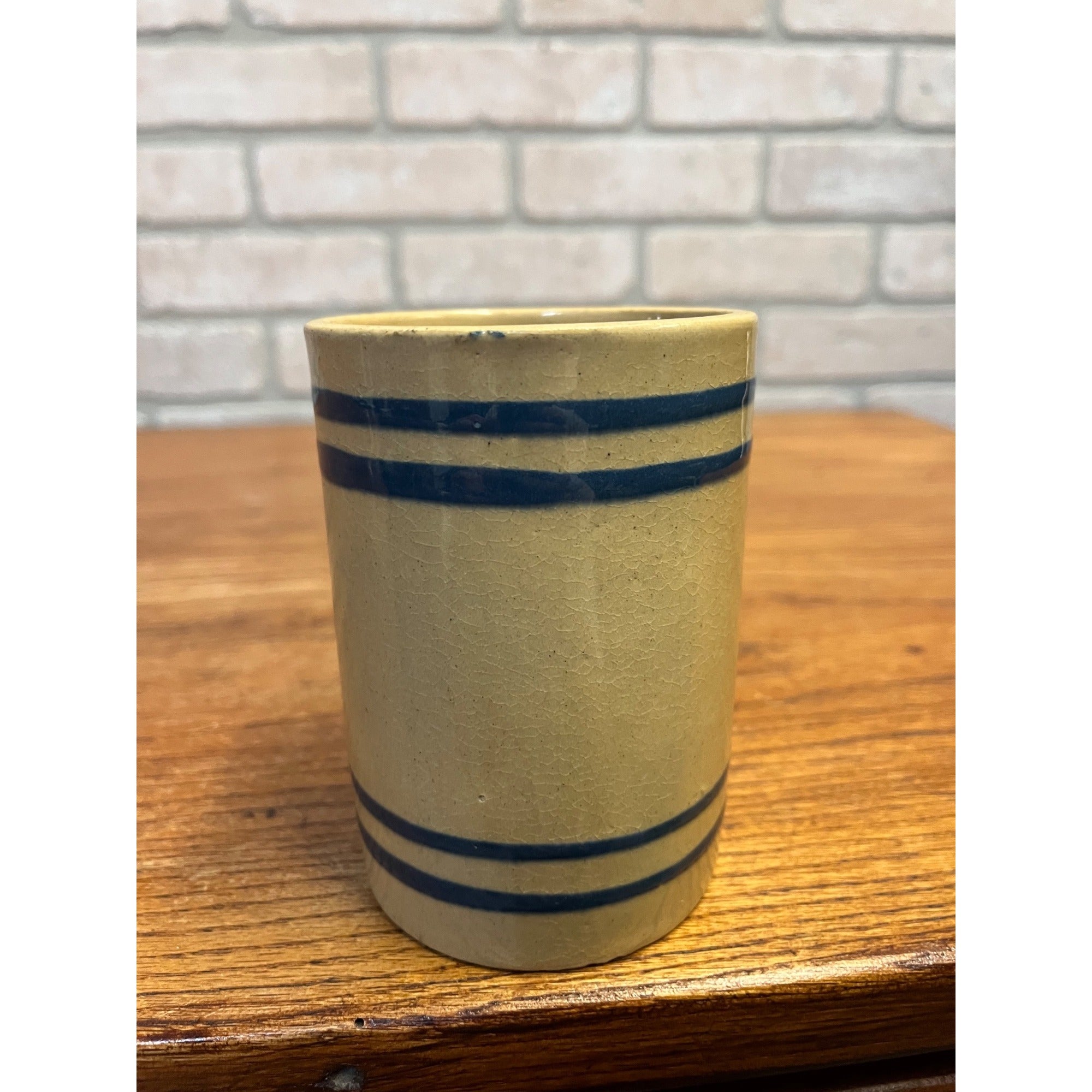 Vintage Buckeye Stoneware Company / Yellow Ware Mug / Blue Stripe / Primitive Stoneware / Farmhouse / Kitchen Decor