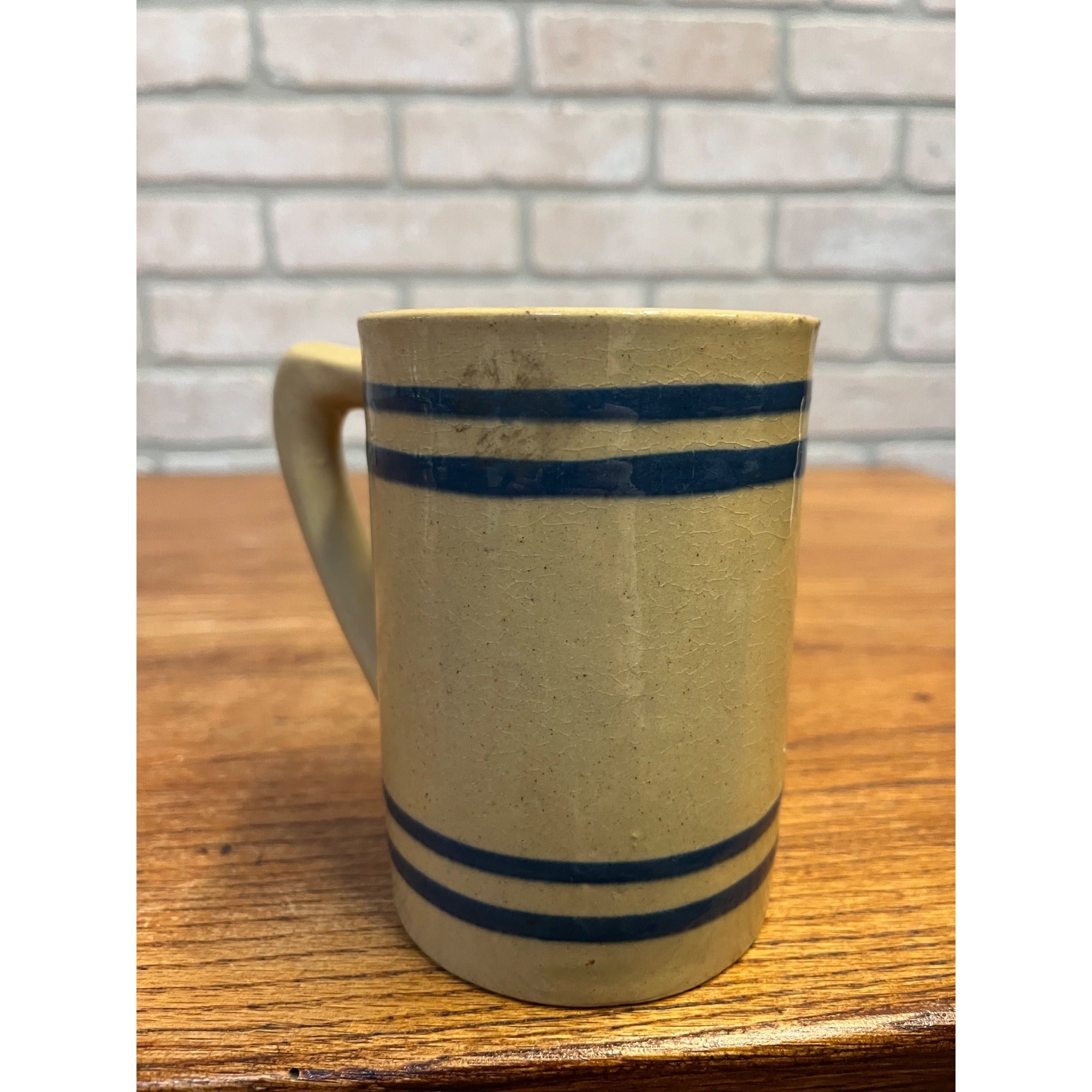 Vintage Buckeye Stoneware Company / Yellow Ware Mug / Blue Stripe / Primitive Stoneware / Farmhouse / Kitchen Decor