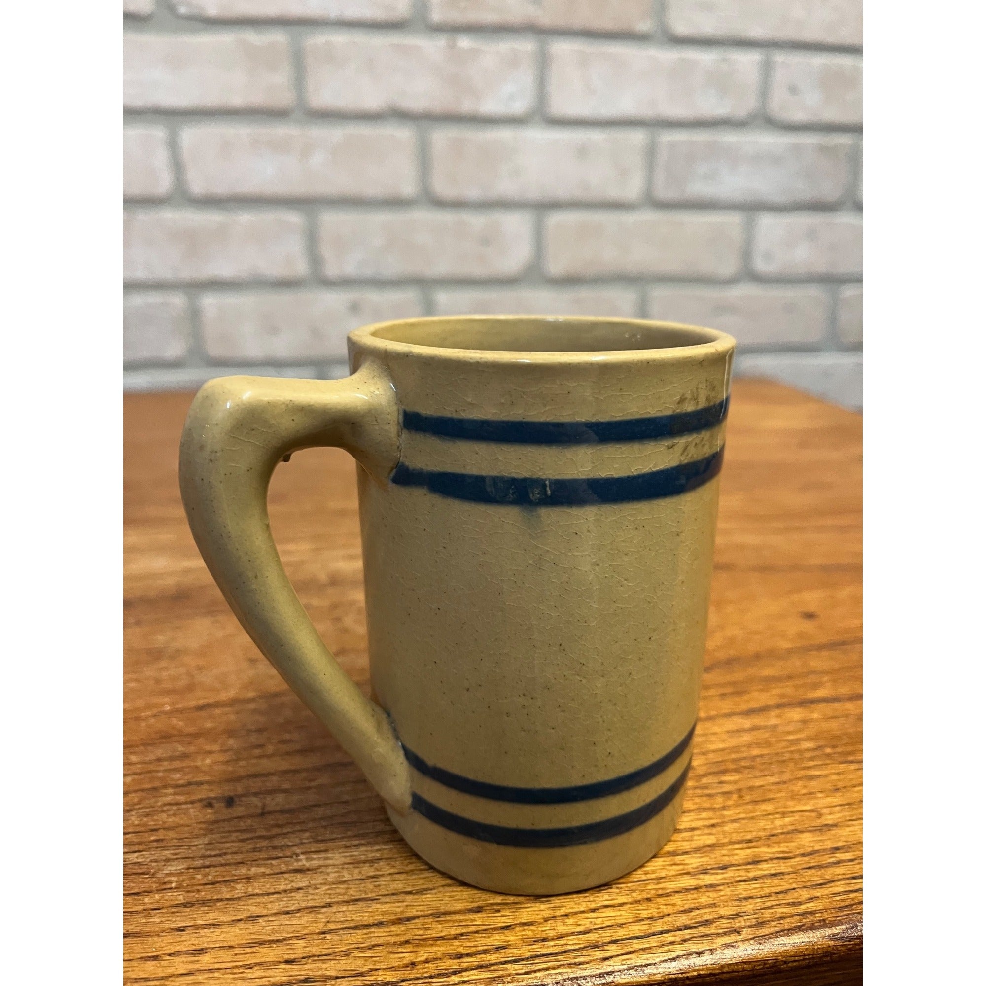Vintage Buckeye Stoneware Company / Yellow Ware Mug / Blue Stripe / Primitive Stoneware / Farmhouse / Kitchen Decor