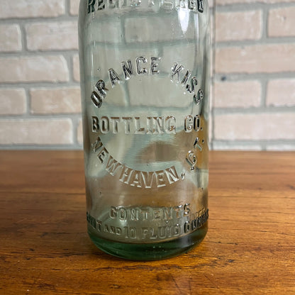 Vintage Early 1900s Orange Kiss Soda Bottle New Haven CT 1 Pint 10oz Embossed