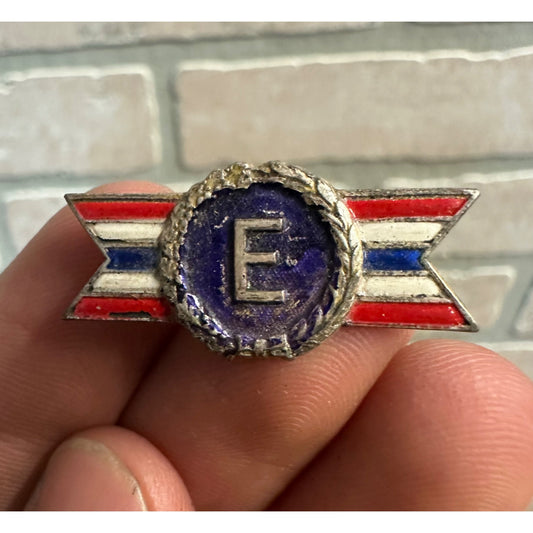 Vintage WWII E for Excellence Army Navy Enamel Production Award Sterling Pin