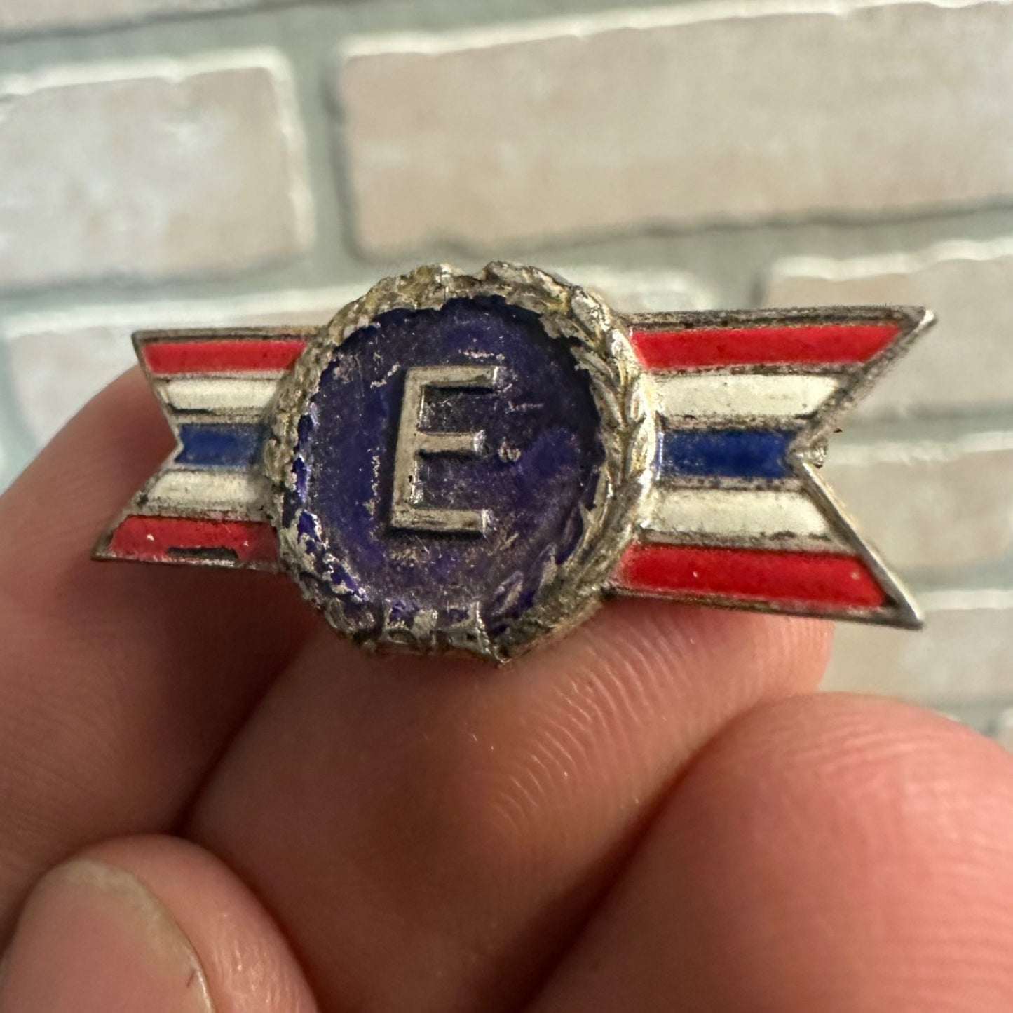 Vintage WWII E for Excellence Army Navy Enamel Production Award Sterling Pin