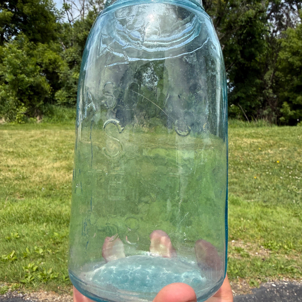 Vintage Patent Nov, 30th 1858 "S" Monogram Quart Blue Jar C3