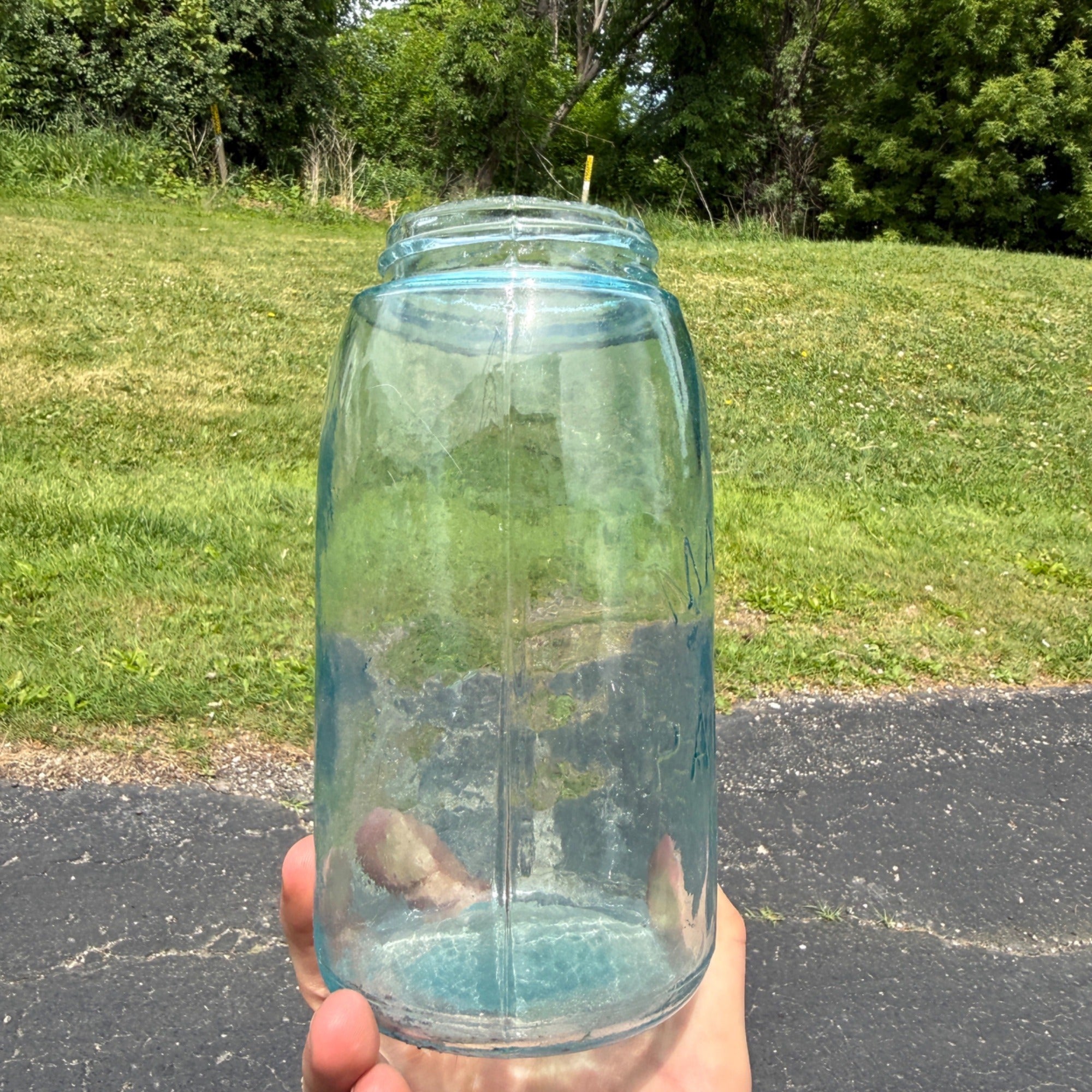 Vintage Patent Nov, 30th 1858 "S" Monogram Quart Blue Jar C3