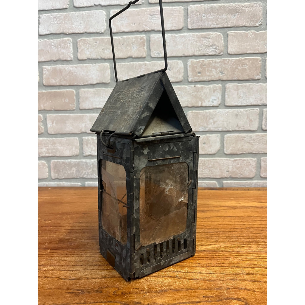 Antique WWI Folding Stonebridge Candle Lantern Us Army Mica Panels Trench Light