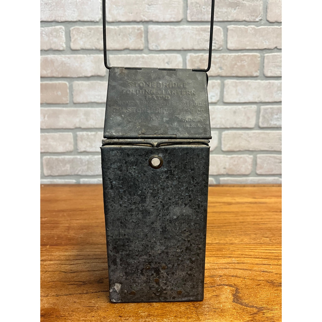 Antique WWI Folding Stonebridge Candle Lantern Us Army Mica Panels Trench Light
