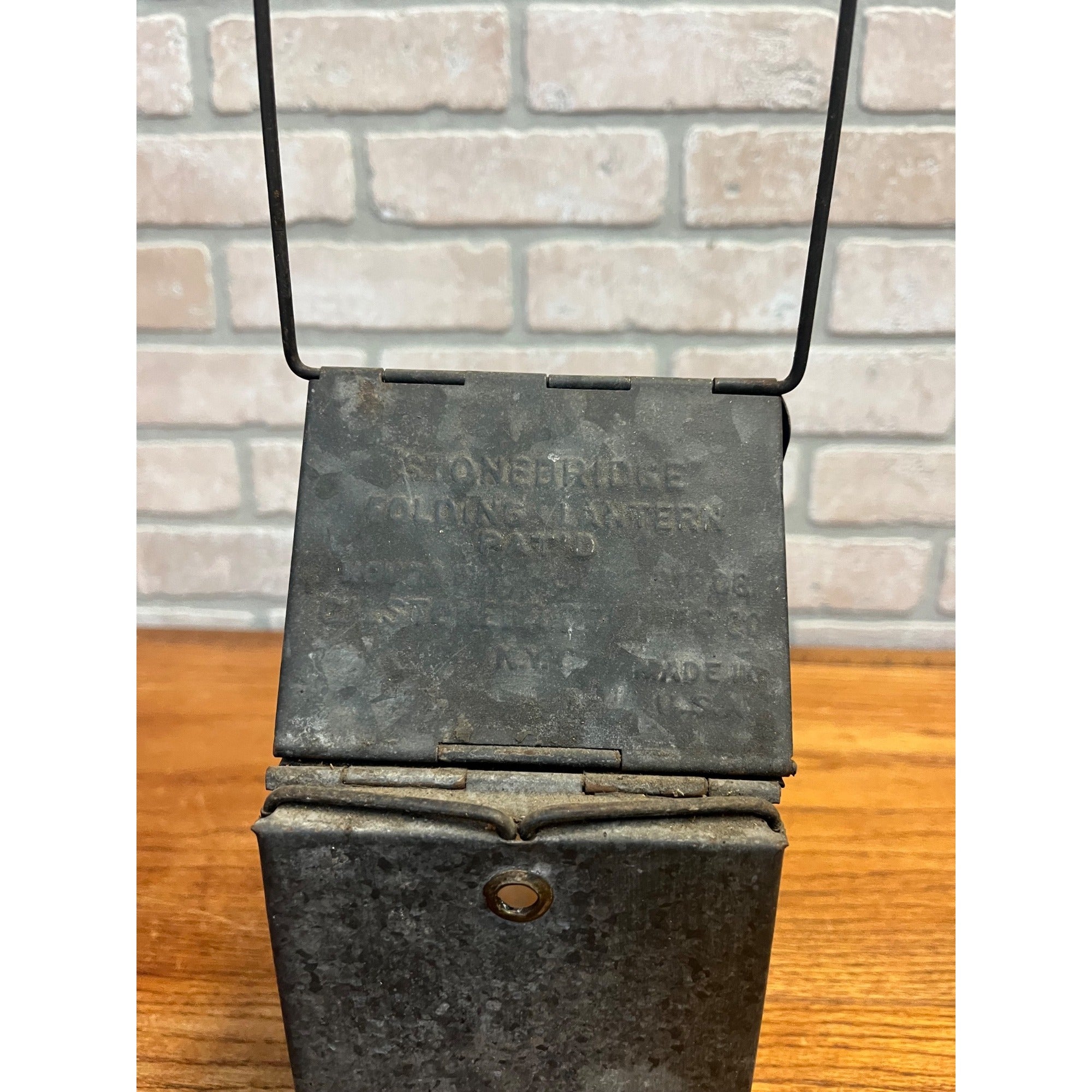 Antique WWI Folding Stonebridge Candle Lantern Us Army Mica Panels Trench Light