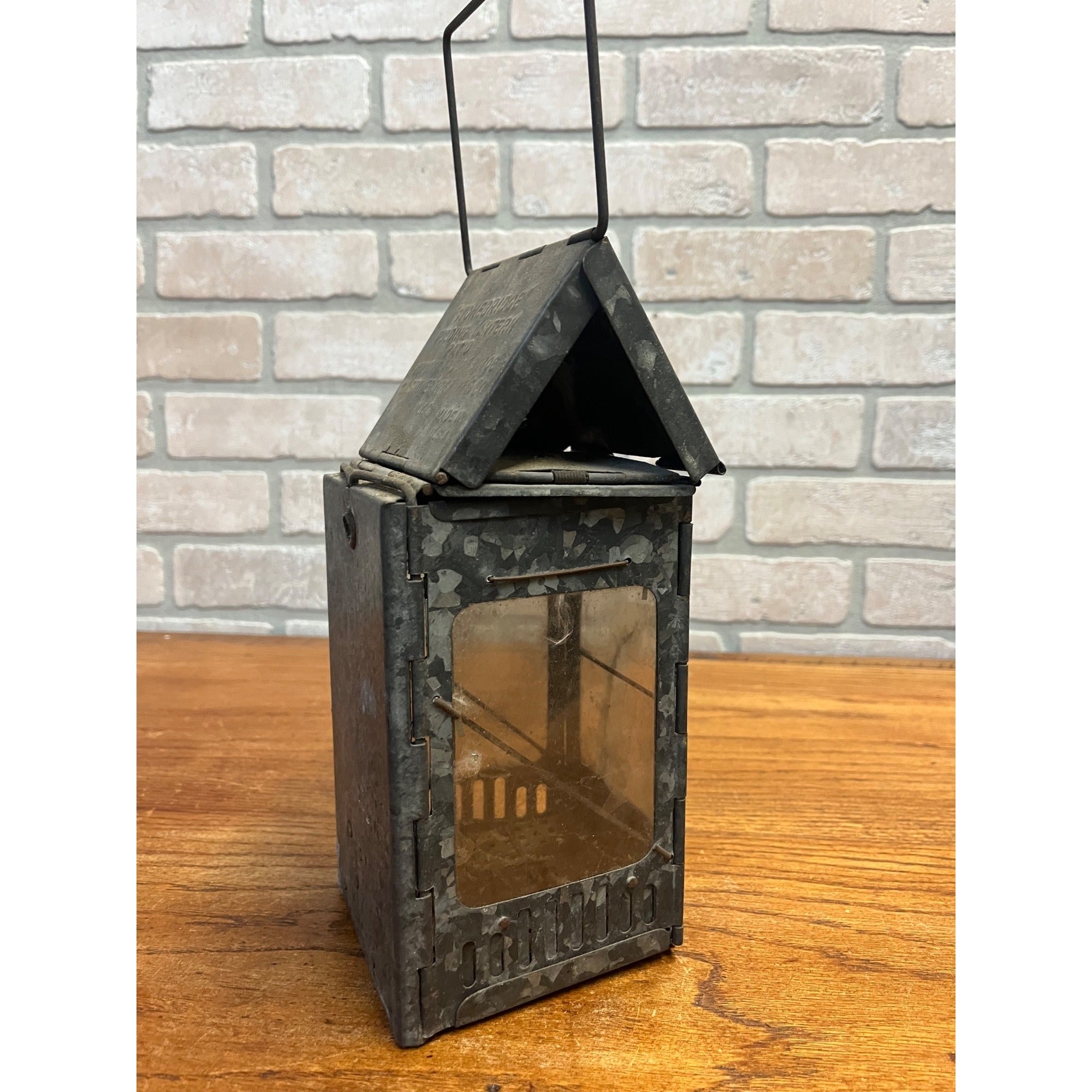 Antique WWI Folding Stonebridge Candle Lantern Us Army Mica Panels Trench Light