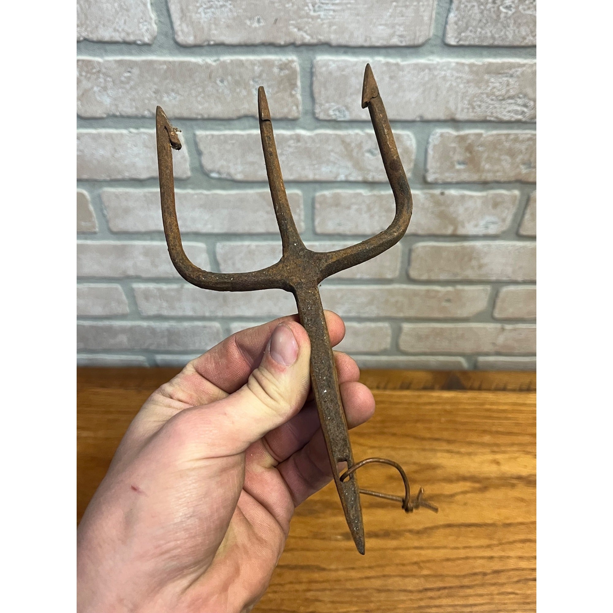 Vintage Metal 3-Tine Prong Fishing Spear Cabin Decor Forged Steel