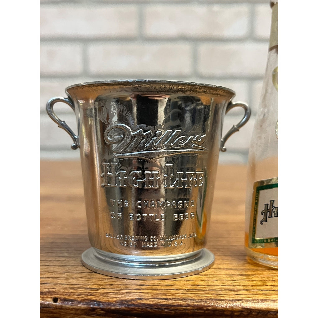 Vintage 1950s Miller High Life Mini Beer Bucket And Miniature Beer Bottle