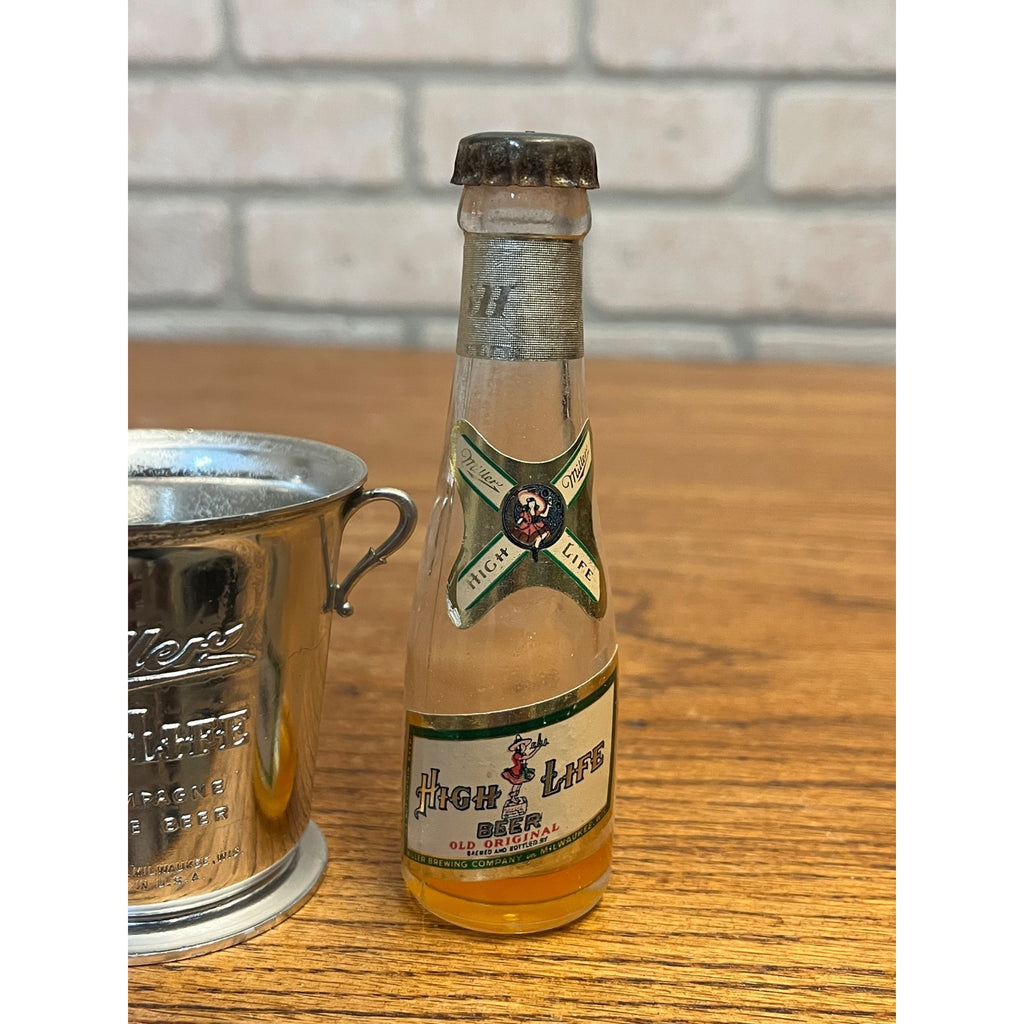 Vintage 1950s Miller High Life Mini Beer Bucket And Miniature Beer Bottle