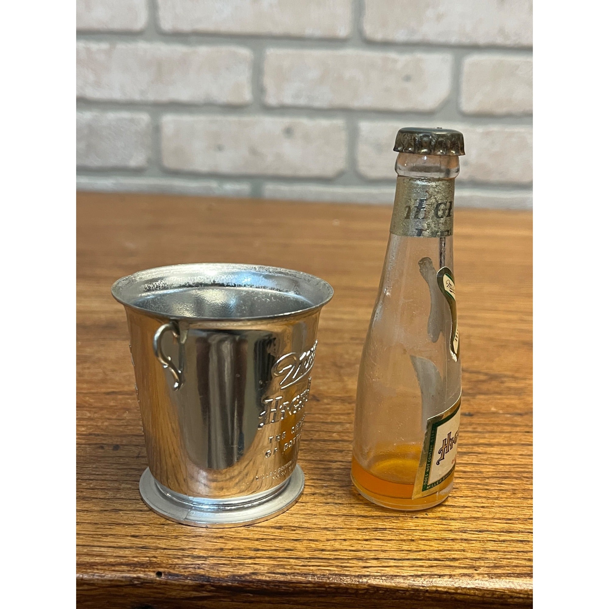 Vintage 1950s Miller High Life Mini Beer Bucket And Miniature Beer Bottle