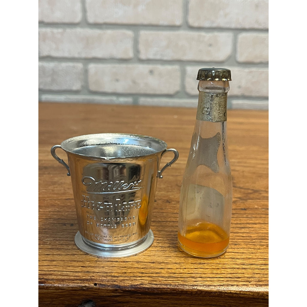 Vintage 1950s Miller High Life Mini Beer Bucket And Miniature Beer Bottle