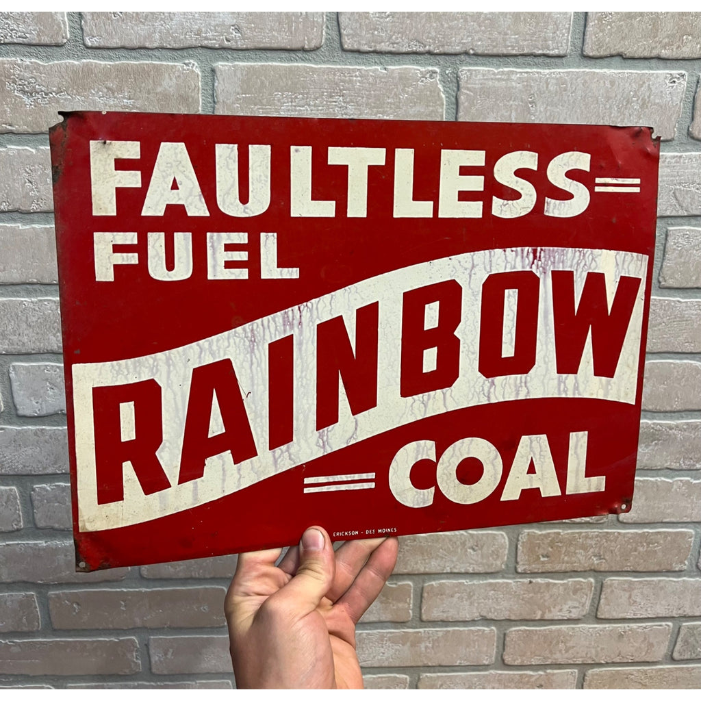 Vintage 1950s Rainbow Coal Faultless Fuel Advertising Tin Metal Sign