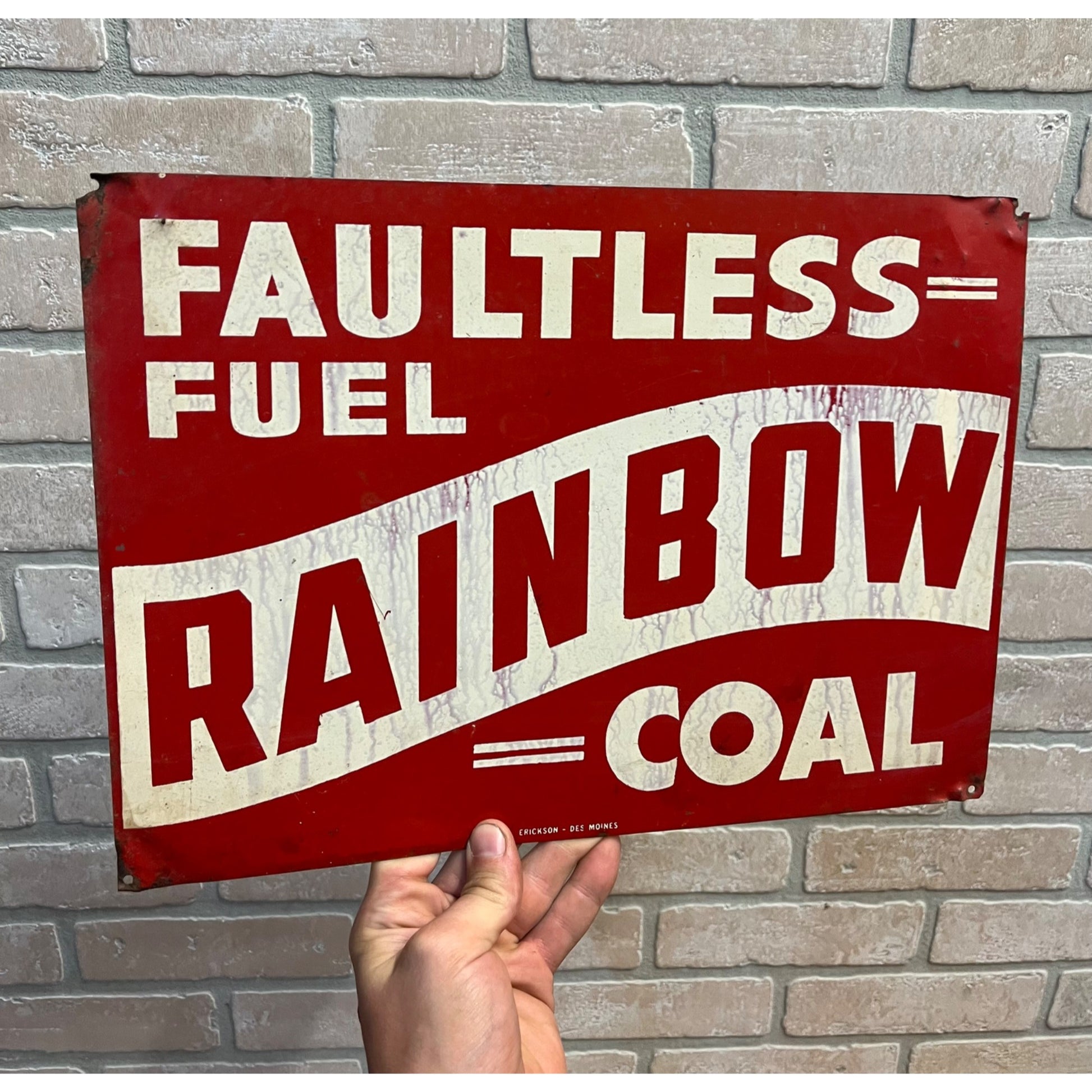 Vintage 1950s Rainbow Coal Faultless Fuel Advertising Tin Metal Sign