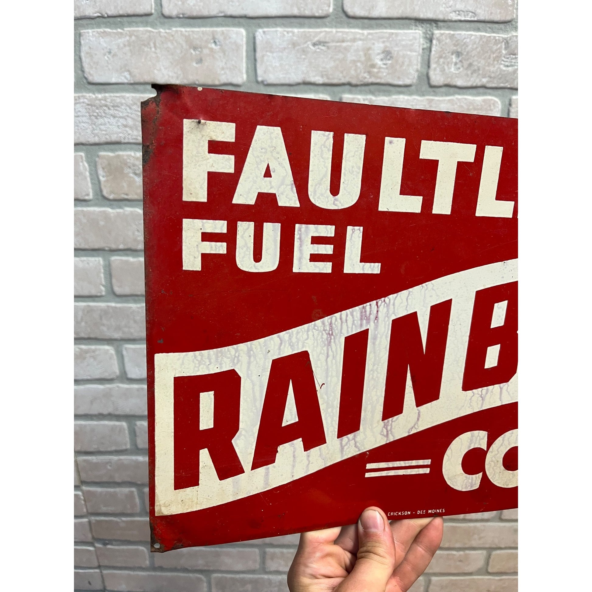 Vintage 1950s Rainbow Coal Faultless Fuel Advertising Tin Metal Sign