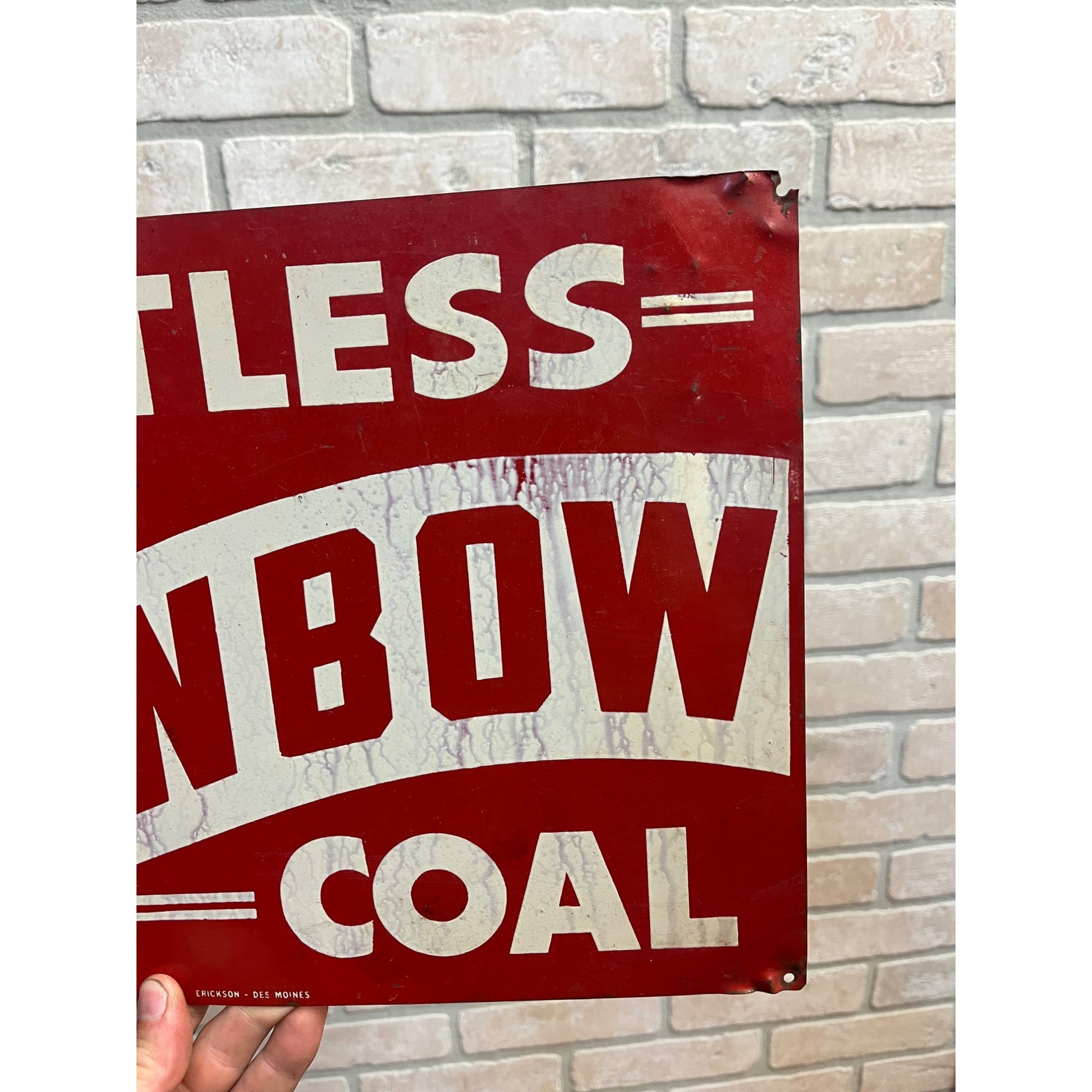 Vintage 1950s Rainbow Coal Faultless Fuel Advertising Tin Metal Sign